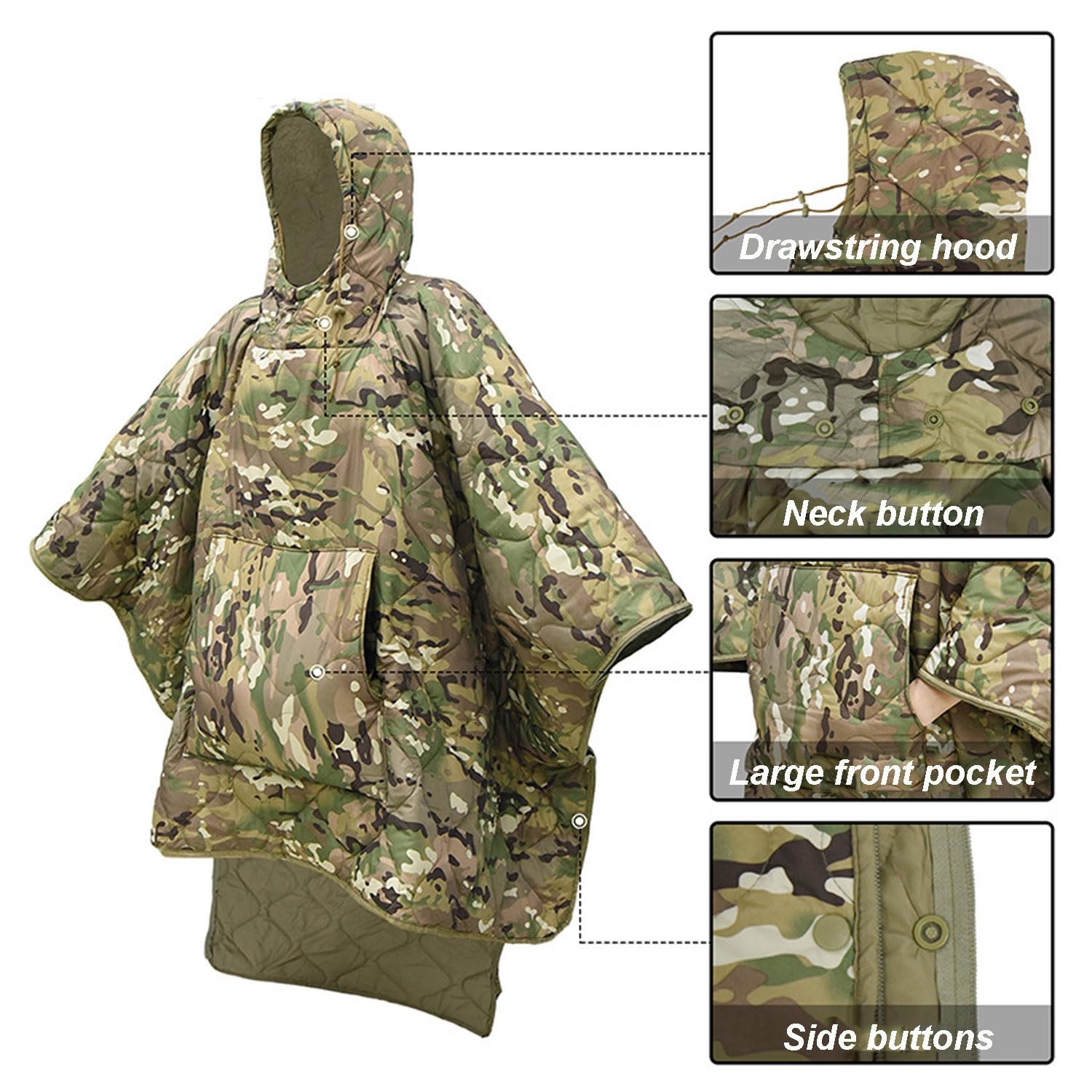 3-in-1 Schlafsack Camping wasserdichter Deckenschlafsack als Poncho Mantel Decke für Erwachsene, Warmer 3 Jahreszeiten Schlafsack, Leicht Kompakt für Camping Jagd und Outdoor Notfall