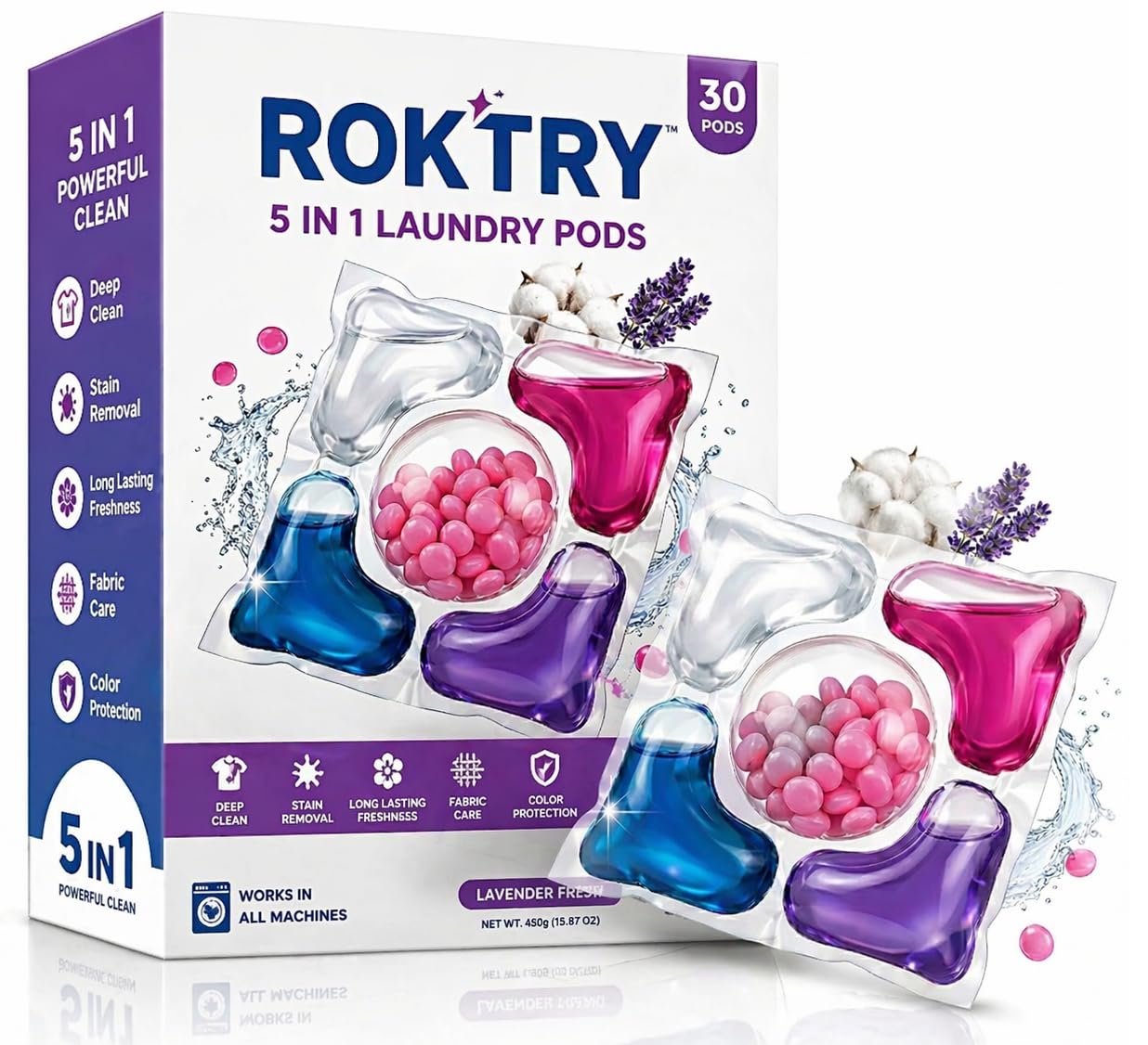 ROKTRY 5-in-1 Laundry Detergent Pods 30 Pods Commercial Mega Pack Ultra Concentrated Washing Capsules Heavy Stain Remover, Cost-Effective & Quick Dissolving Liquid Pods Universal Fit Front & Top Load-image-38