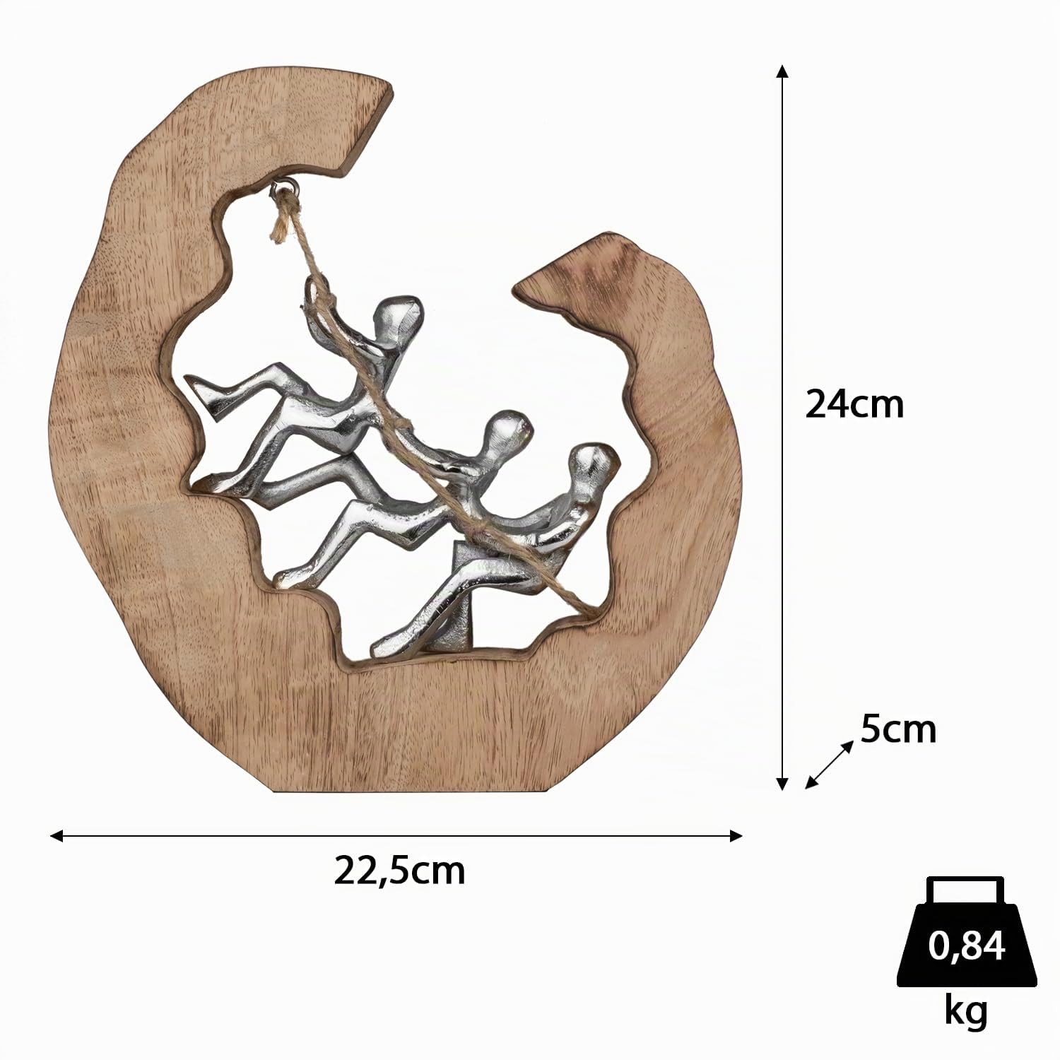 Moritz Skulptur One Rope Teamwork 24 cm Mangoholz Aluminium – Dekofigur | Handgefertigtes Unikat aus Holz und Metall, Symbol für Zusammenhalt, für Kollegen, Team und Chefin