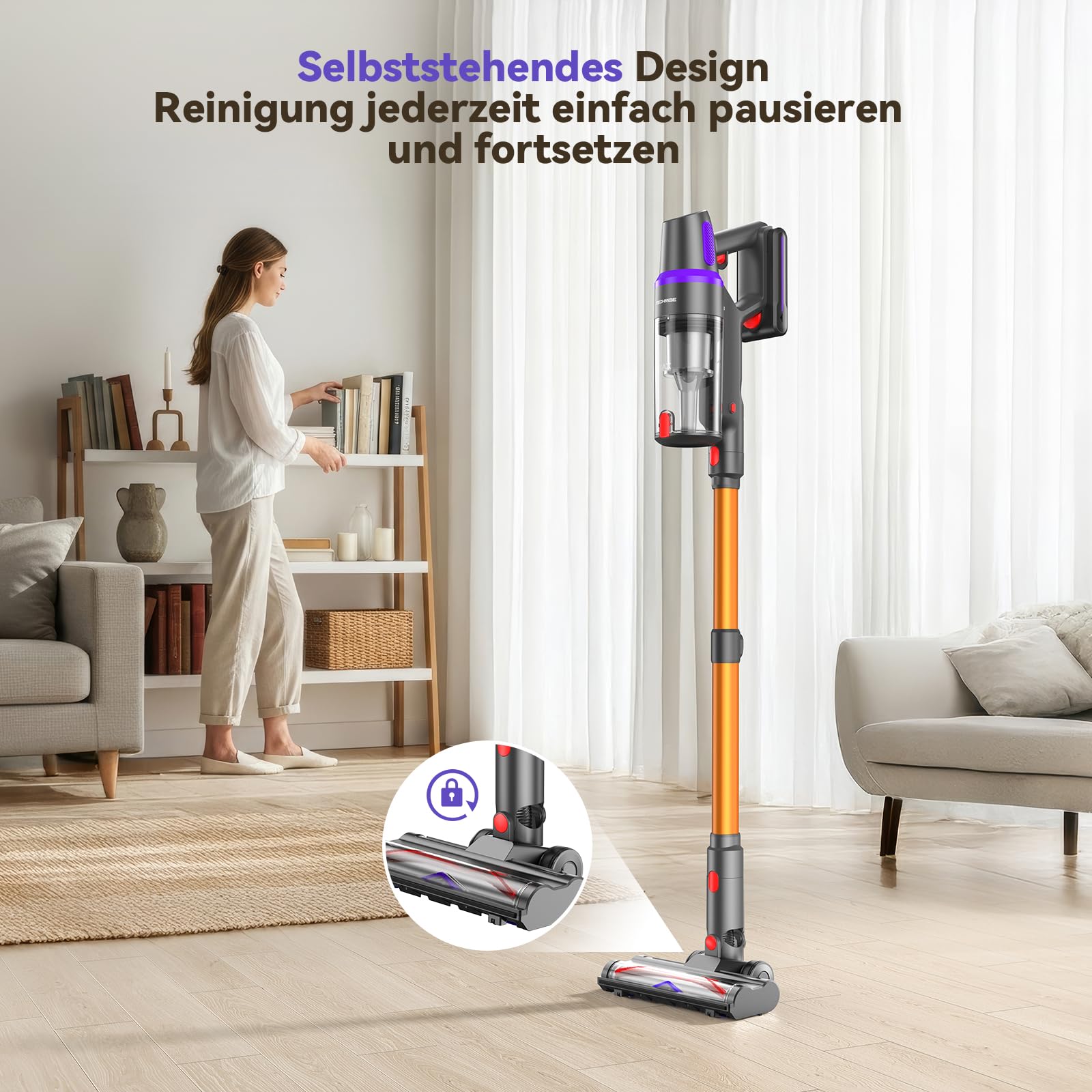 TechRise 8-in-1-Funktion Akku Staubsauger 45000Pa/500W/60Min, Display | Anti-Tangle-Bürste, Staubsauger Kabellos mit Display, Stielstaubsauger für Zuhause, Tierhaare/Teppiche/Hartböden