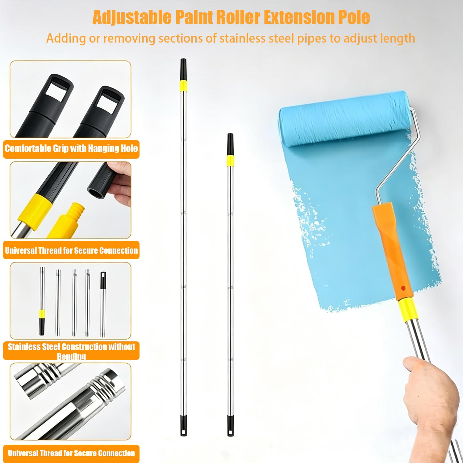 Rullo Per Pittura,Set Di Pittura Professionale Da 30 Pezzi, Un Set Di Rulli Con Vaschetta Per Vernice, Con Asta Telescopica In Acciaio Inox, Adatto Per Pareti, Soffitti, Porte e Finestre