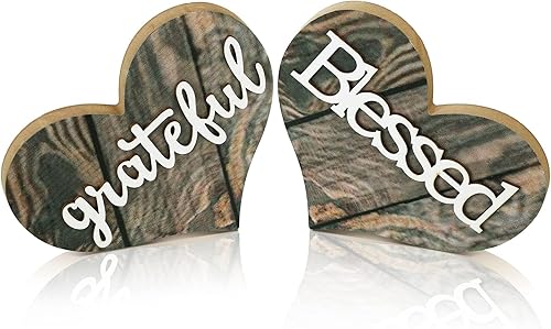 Jetec 2 piezas de decoración de madera en forma de corazón, letrero de bendición rústica, decoración de corazón de madera de amor pequeño para San