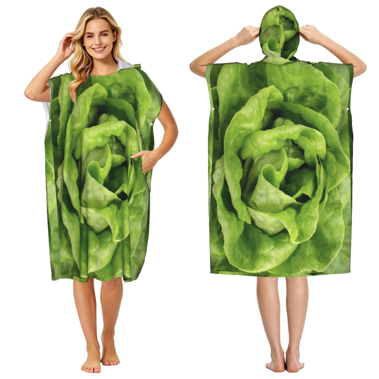 Poadnly Lettuce, Adult Hooded Beach Towel 90 x 110 cm,Changing Bath Robe, Surf Poncho Towel For Women Men