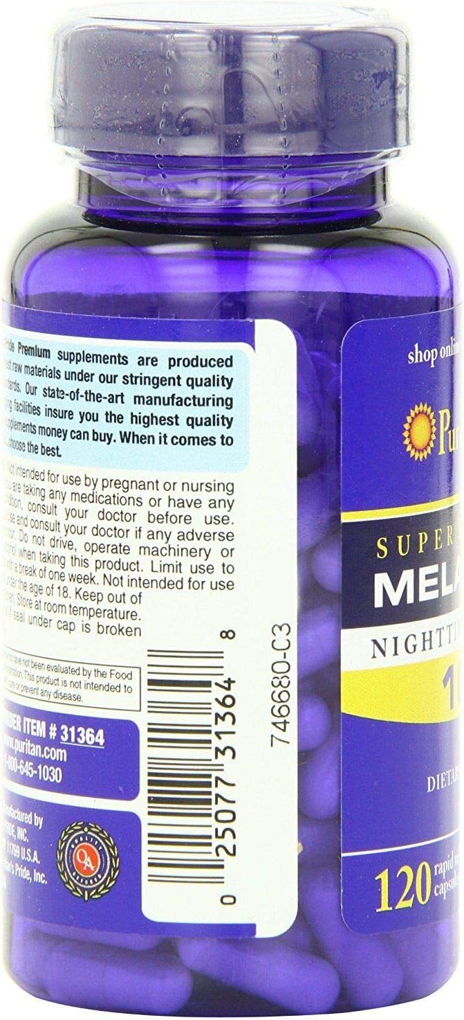 Puritan's Pride Melatonin 10 mg Sleep aid Relax Sleep Pill 120 Capsules (3-Pack)