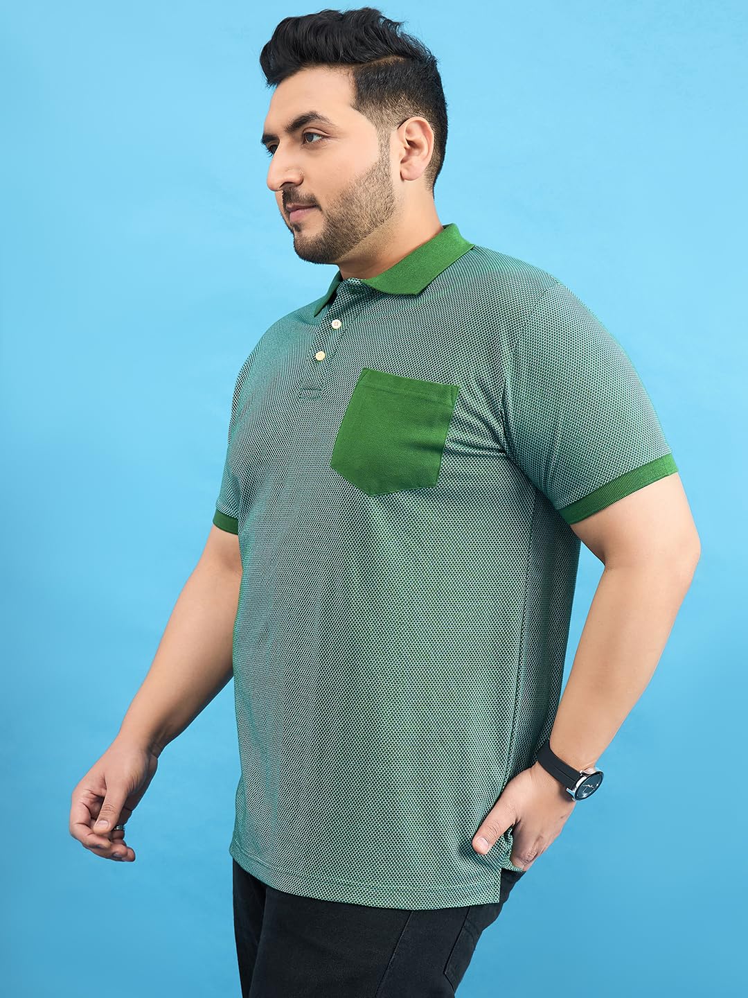 Bigbanana Męskie Plus Size Solid Bottle Green Polo T-shirty