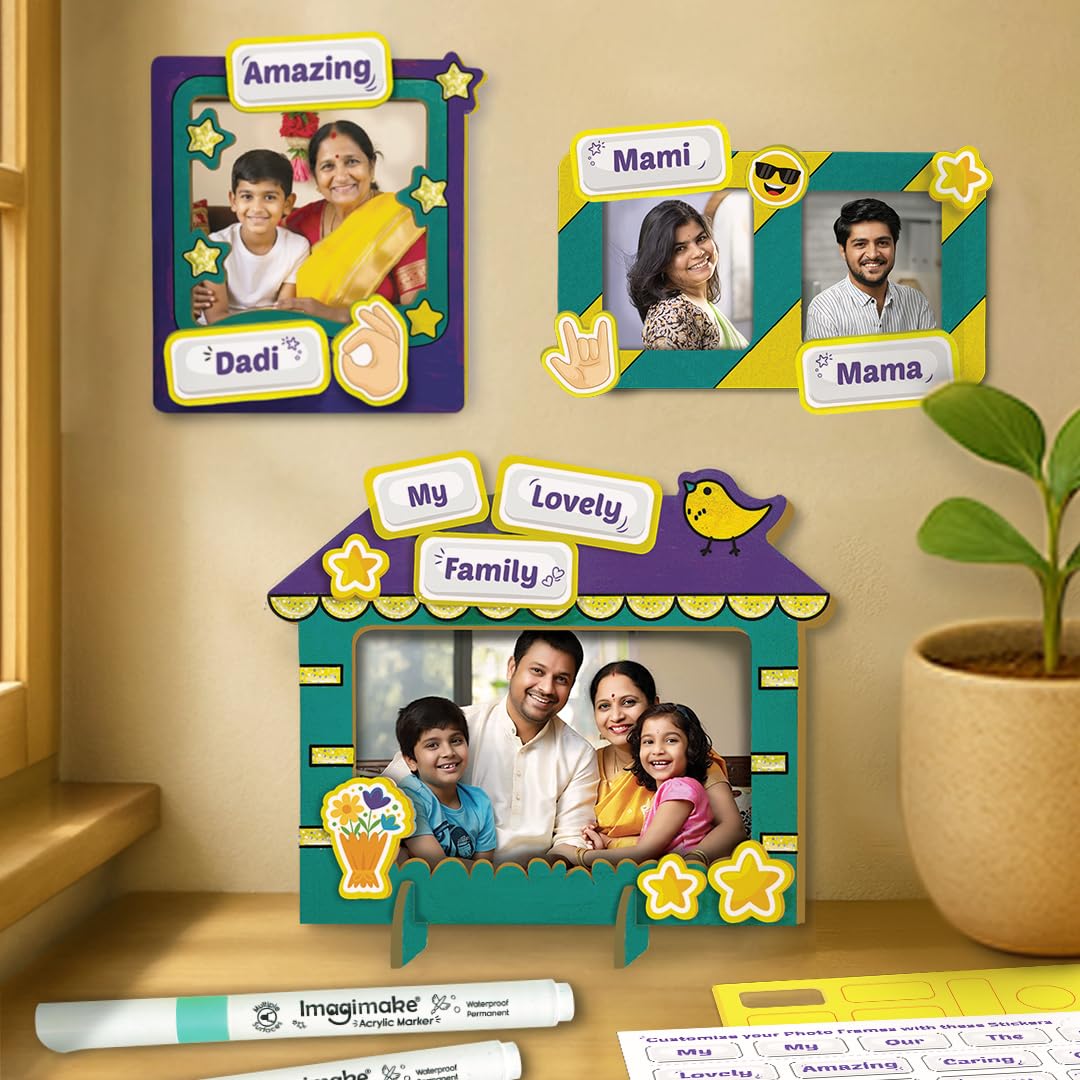 Imagimake DIY Wood Art Photo Frame | Make 3 Customized Photo Frames | Painting & Colouring Kit | Birthday Gift For Kids Age 5,6,7,8 | Toys For 6 Year Old Boy & Girl, Multicolor - Image 5 thumbnail