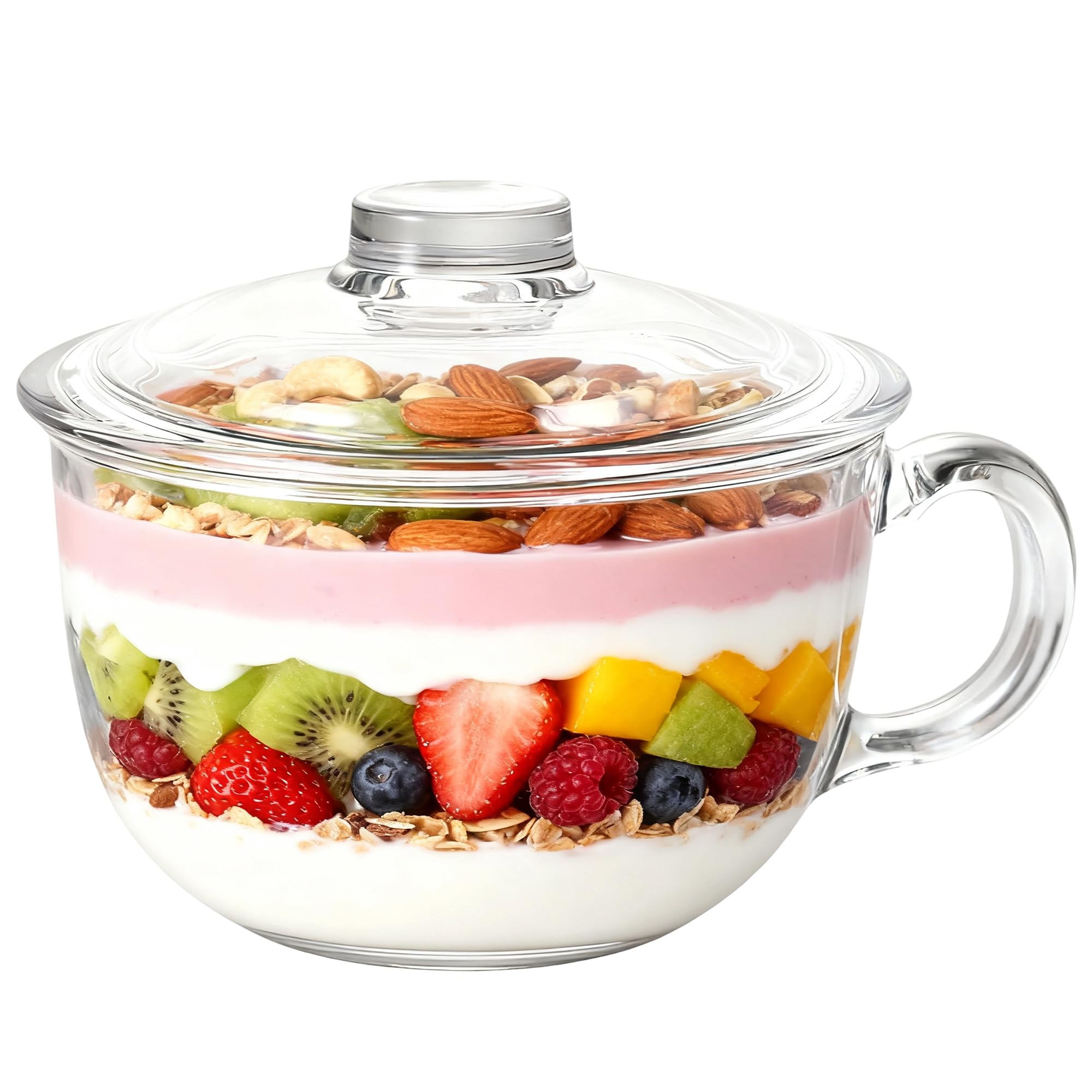 Foyofly Glass Cereal Bowl with Handle, Clear Large Capacity Microwave Safe Glassware, 500ml/16 oz