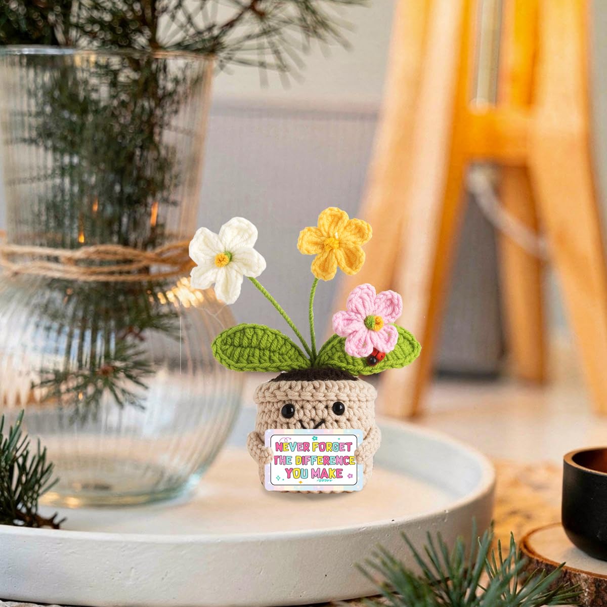 Teacher Gifts for Women Mentor,The Different You Make Emotional Support Plant Positive Crocheted Flowers Forget-Me-Not Gifts Teacher Appreciation Day Thank You Gift for Teachers Coworkers Mentors - 5