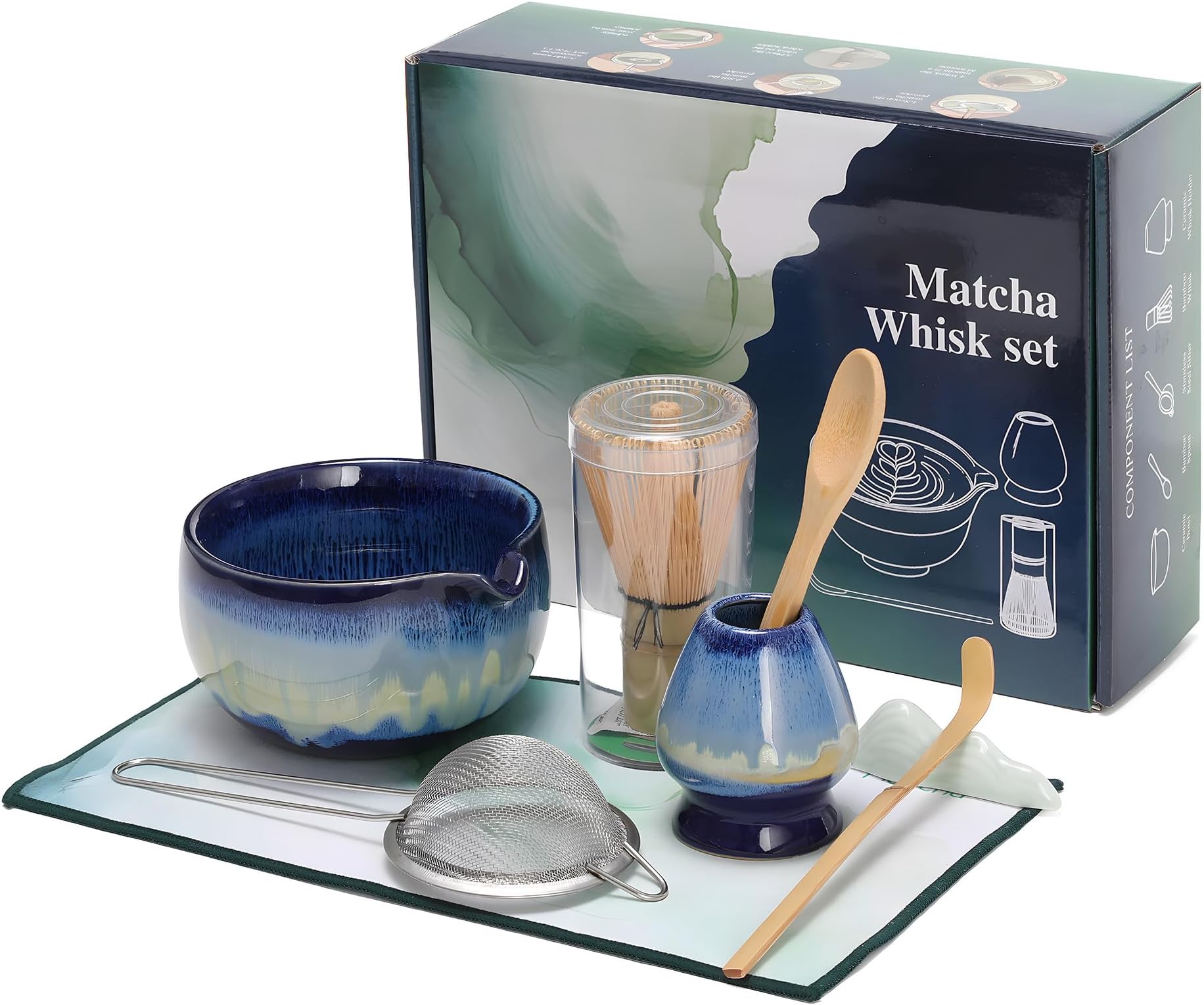 Matcha Whisk Set for Tea Lovers BittPicc 8Pcs Ceramic Matcha Tea Set with Bamboo Whisk, Bowl, Scoop & Holder - Gift for Starter Friend Family Traditional Japanese Tea Ceremony and Breakfast