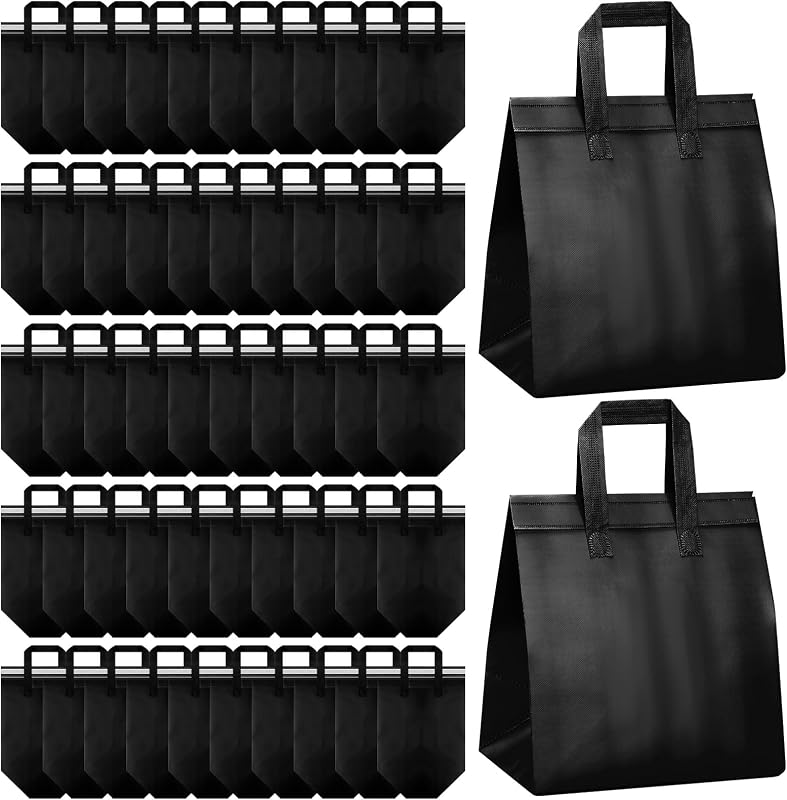 Hushee 200 bolsas aislantes para llevar a granel con aislamiento térmico, bolsas desechables de 10,24 x 11,02 x 6,69 pulgadas para comestibles, almuerzo, frío, caliente, entrega de alimentos congelados, refrigerador de envío (negro)