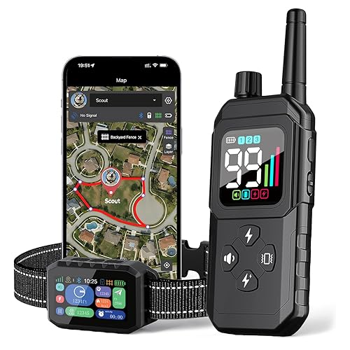 RAINLEOTI GPS Wireless Dog Fence – with Dog Collar, Remote & Free App, Custom GPS Fence, Adjustable Beep/Vibration/Static, IP67 Waterproof, Long Battery Life, for Dogs 10–120 lbs, Remote Kit