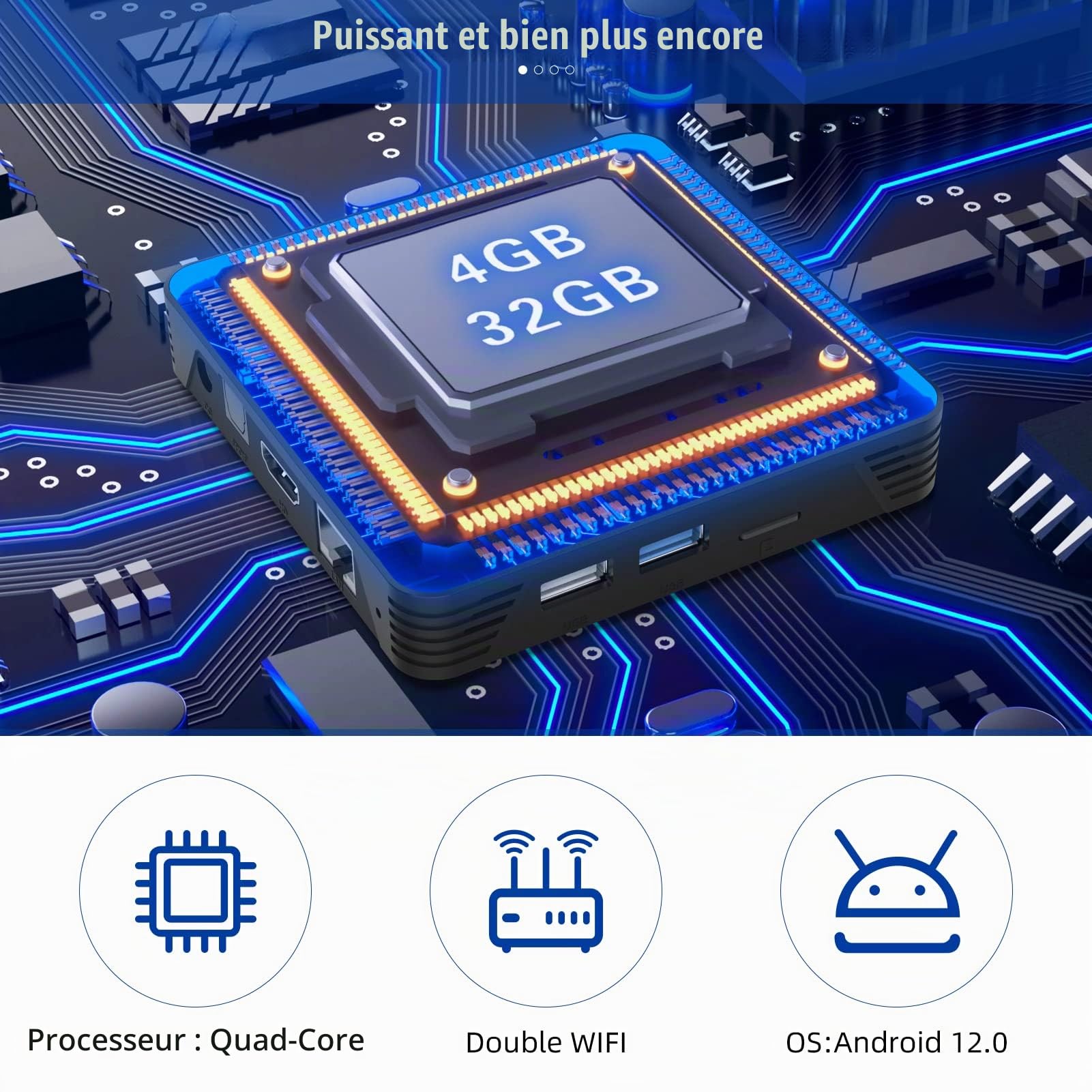 Boîtier TV Android 12.0, Box TV 4GB RAM 32GB ROM RK3318 Quad-Core 64bit Cortex-A53 Supporto 2.4G/5G WiFi 6 Bluetooth 5.0 Risoluzione UHD 4K/3D Porta USB 3.0 TV Box Android
