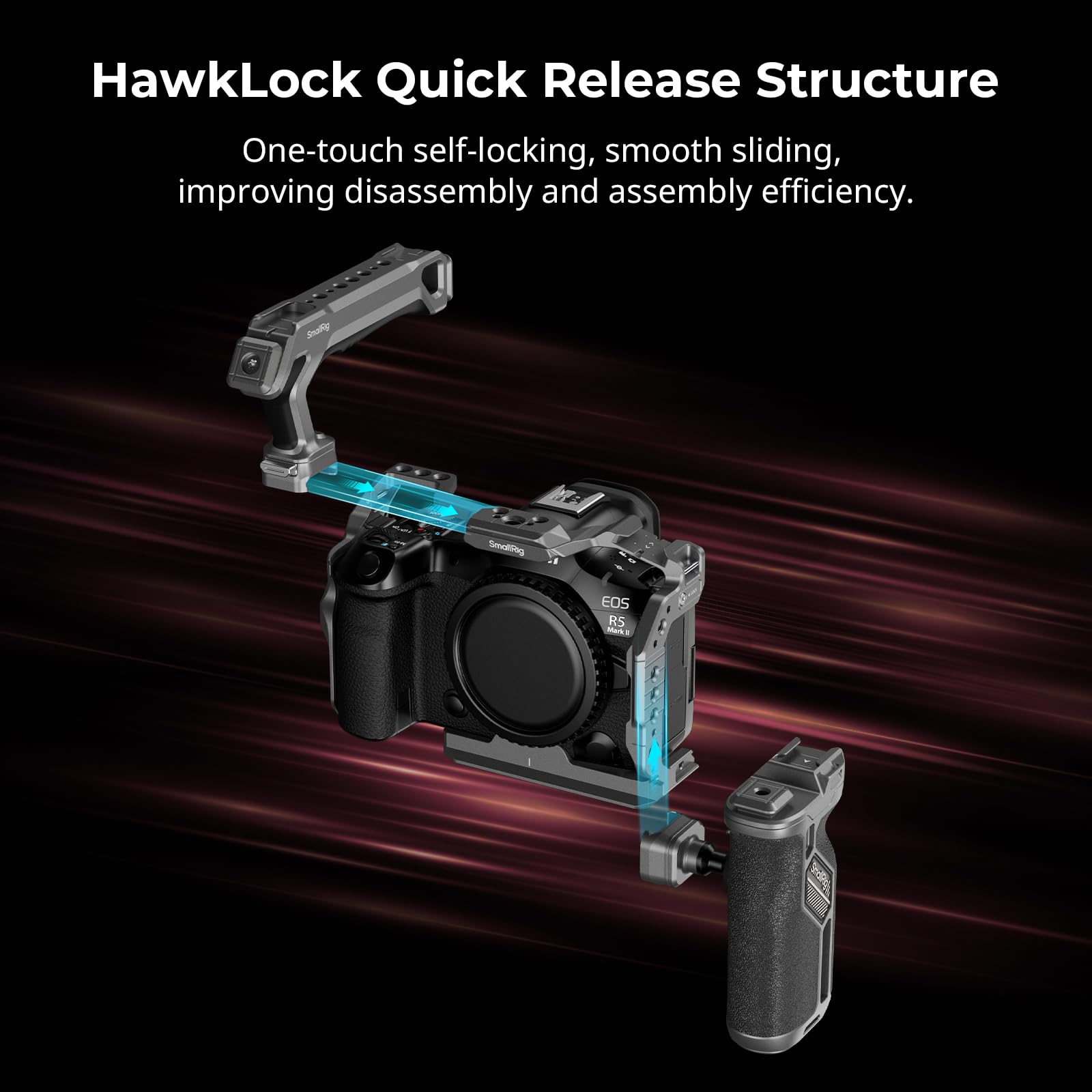 SmallRig HawkLock Quick Release Cage for Canon EOS R5 Mark II with Tempered Screen Protector, with 1/4"-20 Threaded Holes - Image 4