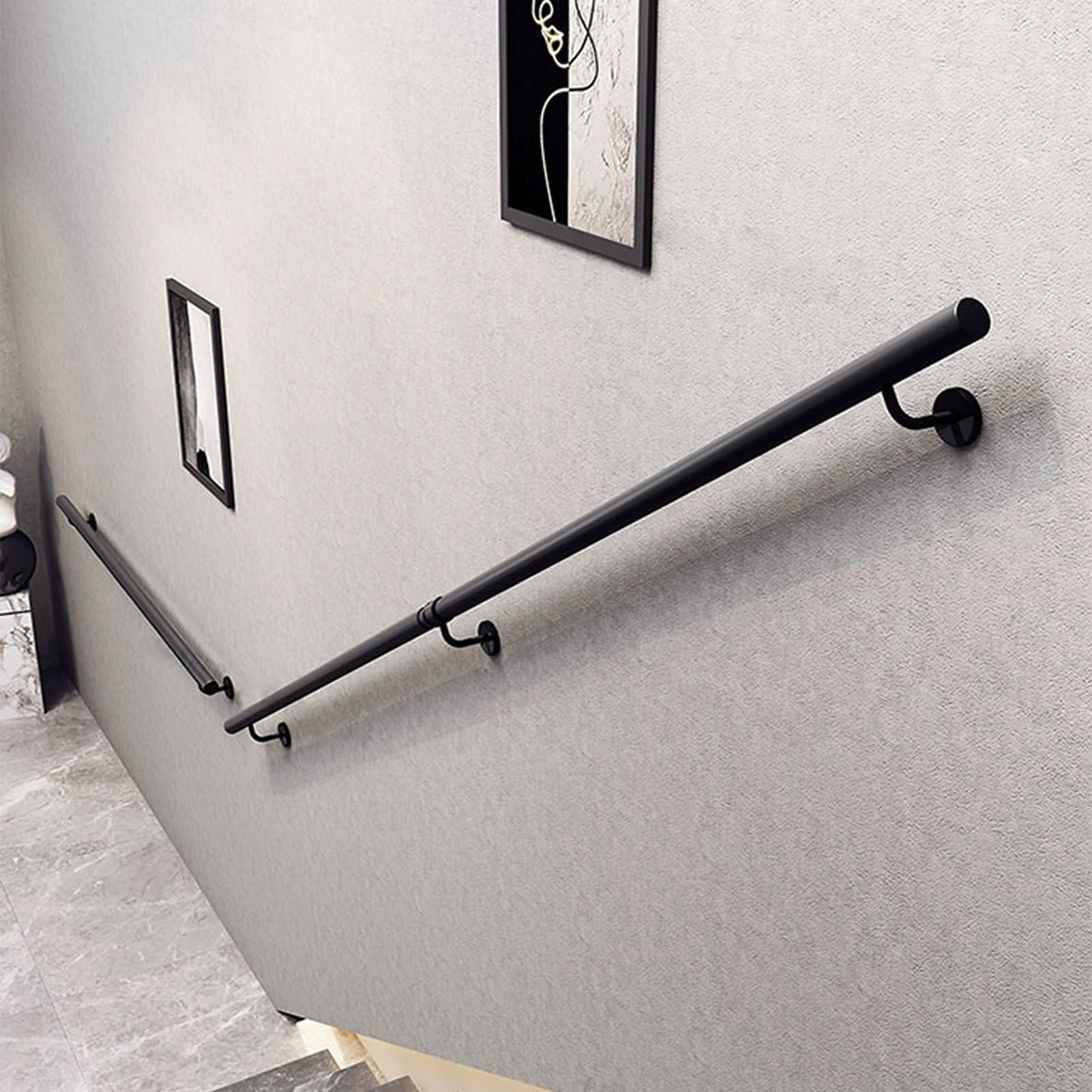 30–600 cm schwarzer Metall-Treppengeländer-Handlauf, industrielles Eisenrohrgeländer mit Wandhalterungen und Metallschrauben, Haltegriff für ältere Menschen(240cm)