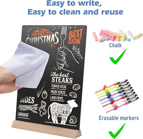Miniatura 5 de ONUPGO Paquete de 2 letreros de pizarra de mesa con 8 rotuladores de colores, 8 x 12 pulgadas, letreros de pizarra de tiza para menú, letreros de