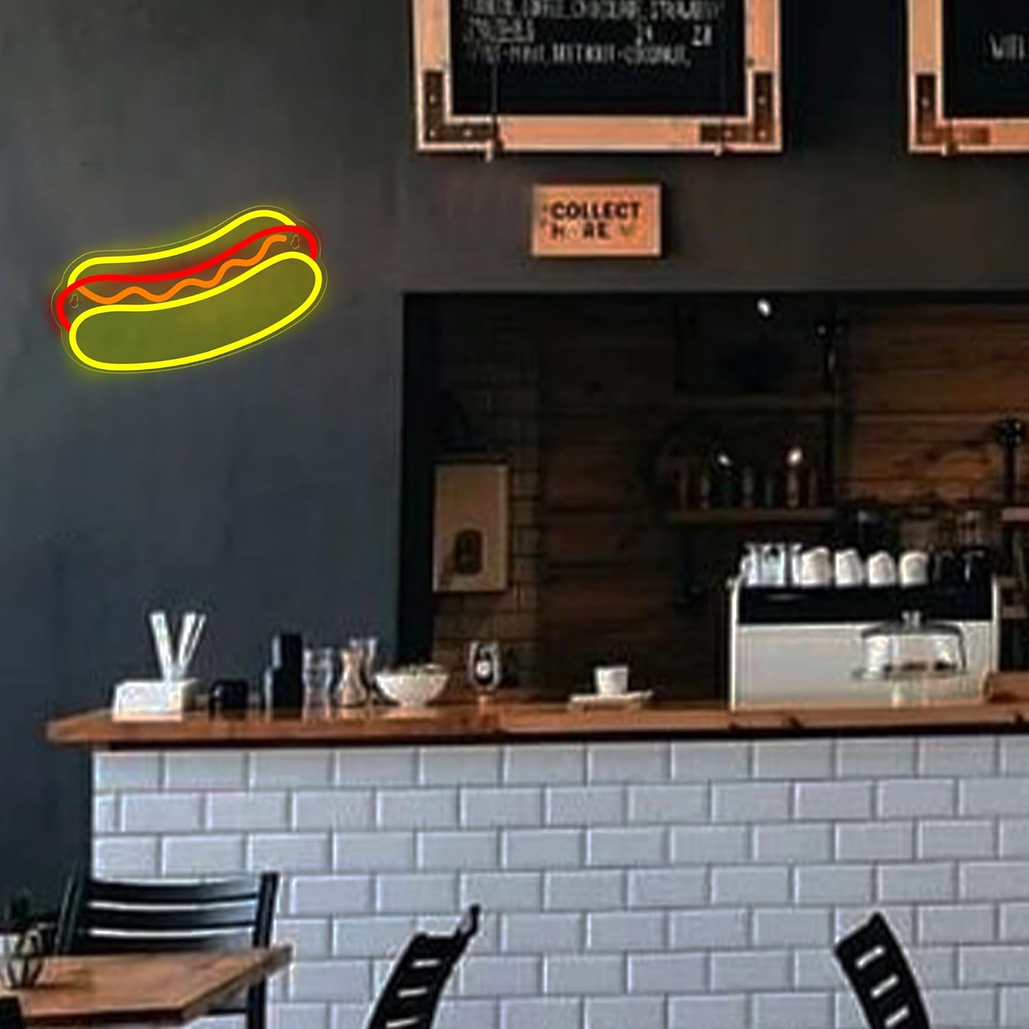 Attivolife Hot Dogs Neon Sign for Wall Decor, Light up Delicious Food Hamburg LED Lamp with Dim USB Powered, Unique Business Fast Food Shop Bar Decor