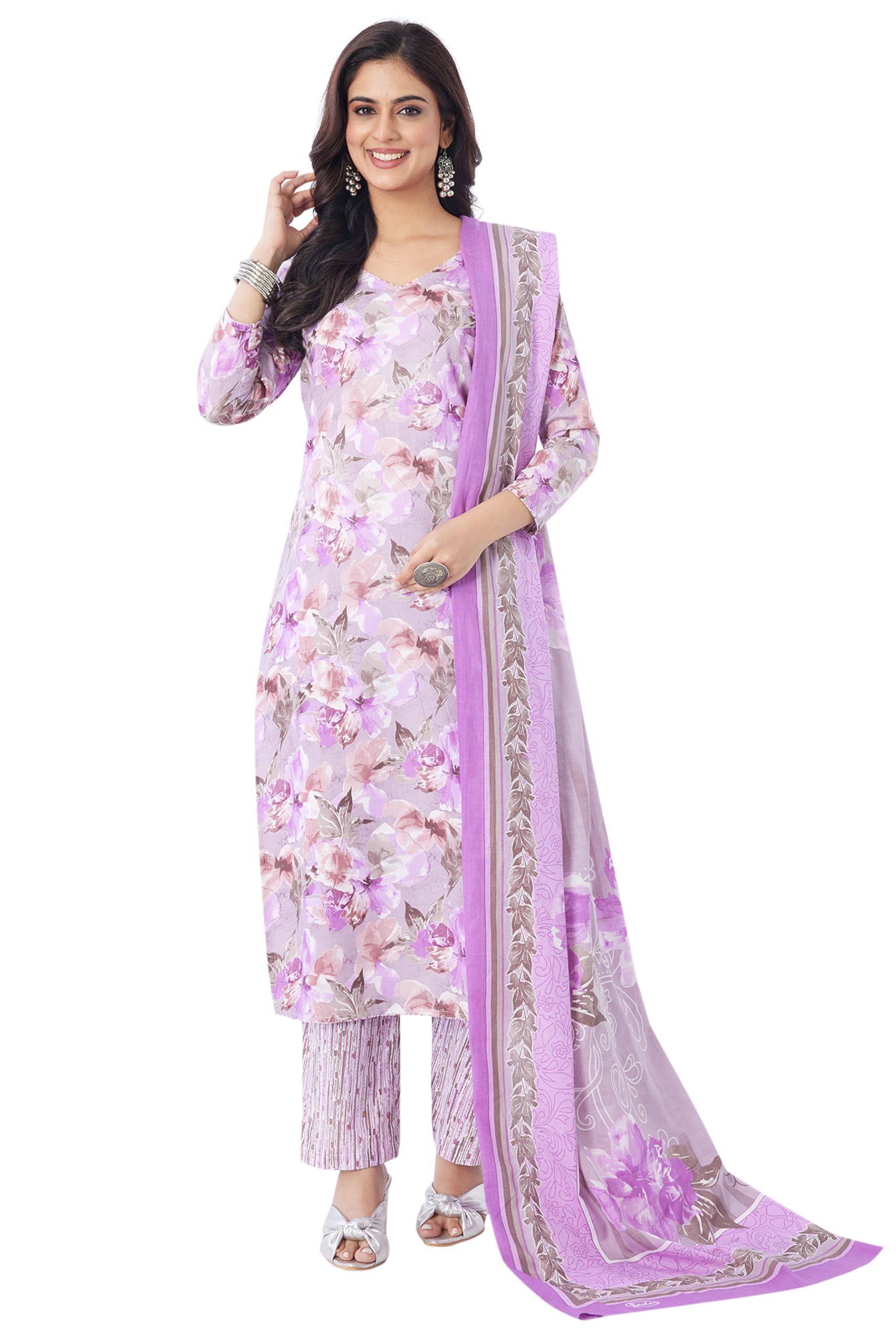 Unstitched Printed Cotton Salwar Suit Dress Material For Women (BAND3308, Purple, Free Size)
