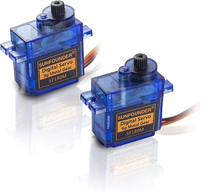 SunFounder 9g Metal Servo Gear RC Robot SF180M Digital Half Metal Semi-Metal Micro Servo Motor Helicopter Airplane Boat Robot Control 2pack