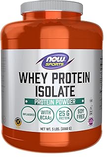 NOW Sports Nutrition, Whey Protein Isolate, 25 g With BCAAs, Unflavored Powder, 5-Pound