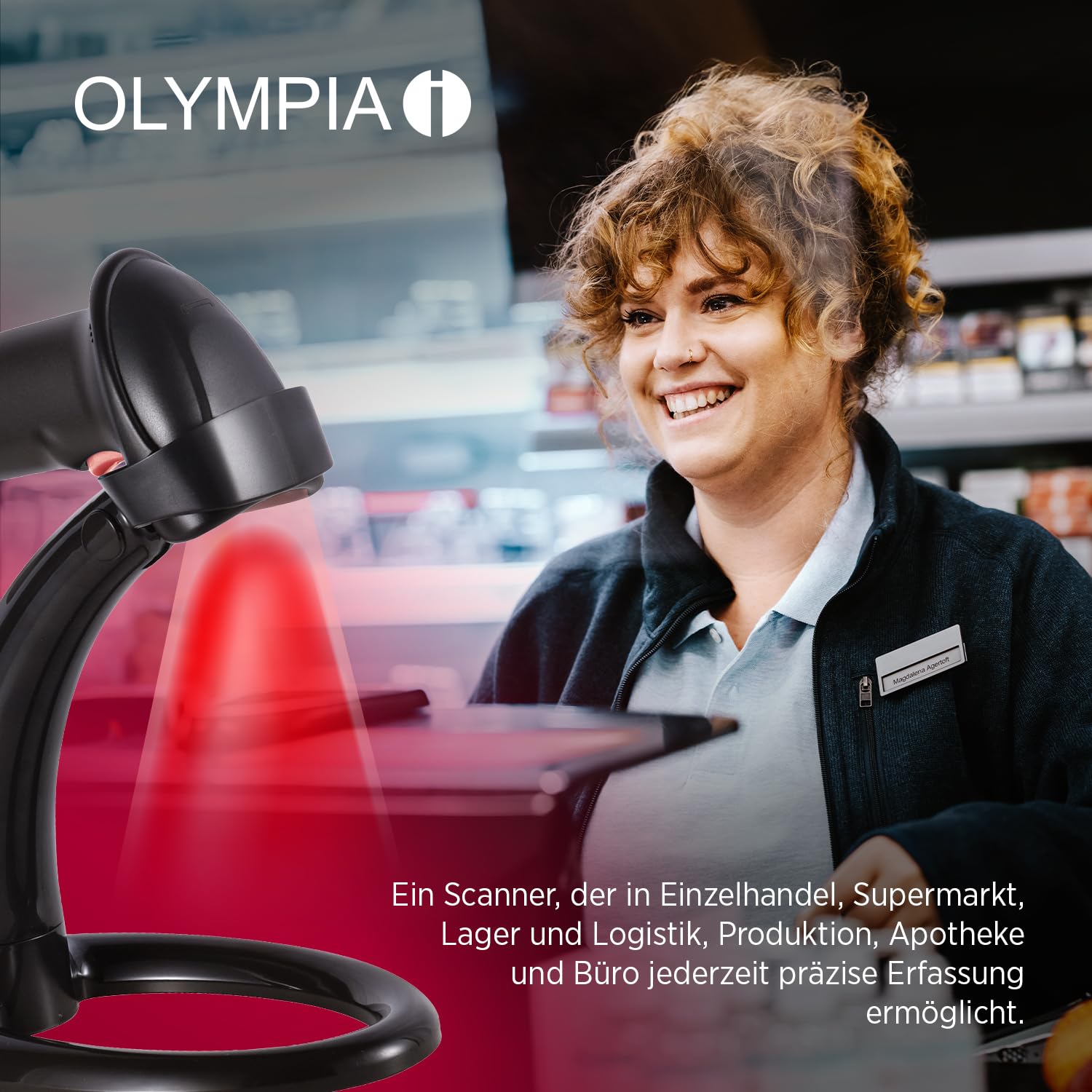 Olympia LS 6100 2D LED Barcode Scanner | Hochpräziser Handscanner mit USB | Schnelles Scannen von 1D & 2D Codes | Robuster Barcode-Scanner für Handel, POS & Industrie | Scannen in jeder Umgebung