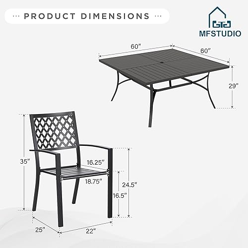 Miniatura 8 de MFSTUDIO Juego de comedor al aire libre para 8, juego de mesa y sillas de metal para patio, juego de muebles de patio de 9 piezas, juego de comedor