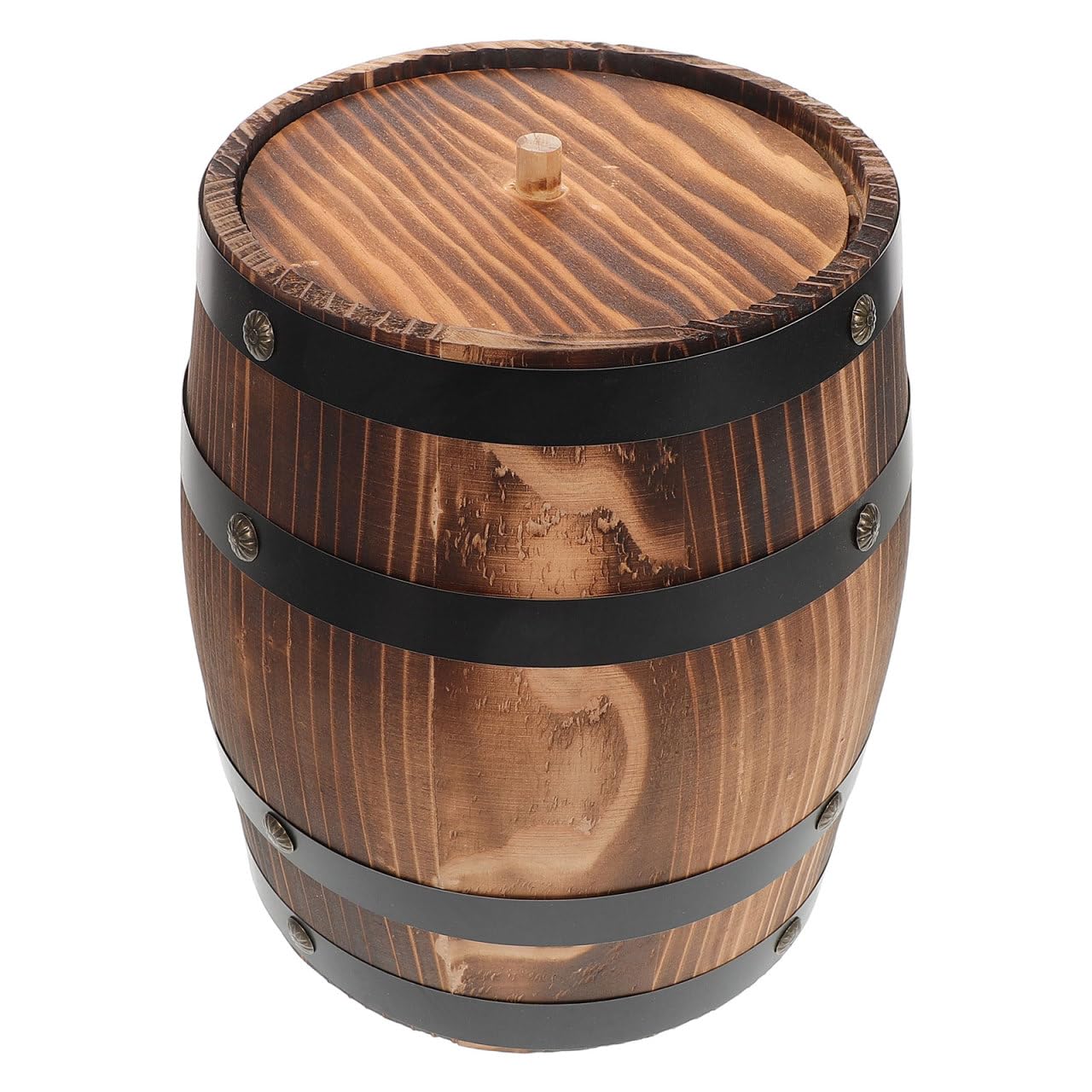 Abaodam Holzfass Utensilienhalter Küche, 20 cm Großer Besteckhalter Aus Karbonisiertem Holz Mit Deckel, Vintage Deko Weinfass Für Kochutensilien, Rustikaler Kochlöffelhalter