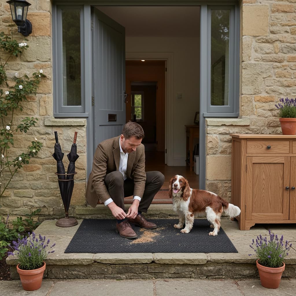 UHOUSEST Door Mat 120x180cm, Non Slip Washable Indoor Outdoor Door Mats, Dirt Trapper Floor Mat with TPE Backing, Edge-Free Grey Doormat for Oversized Commercial Lobby, Banquet Hall