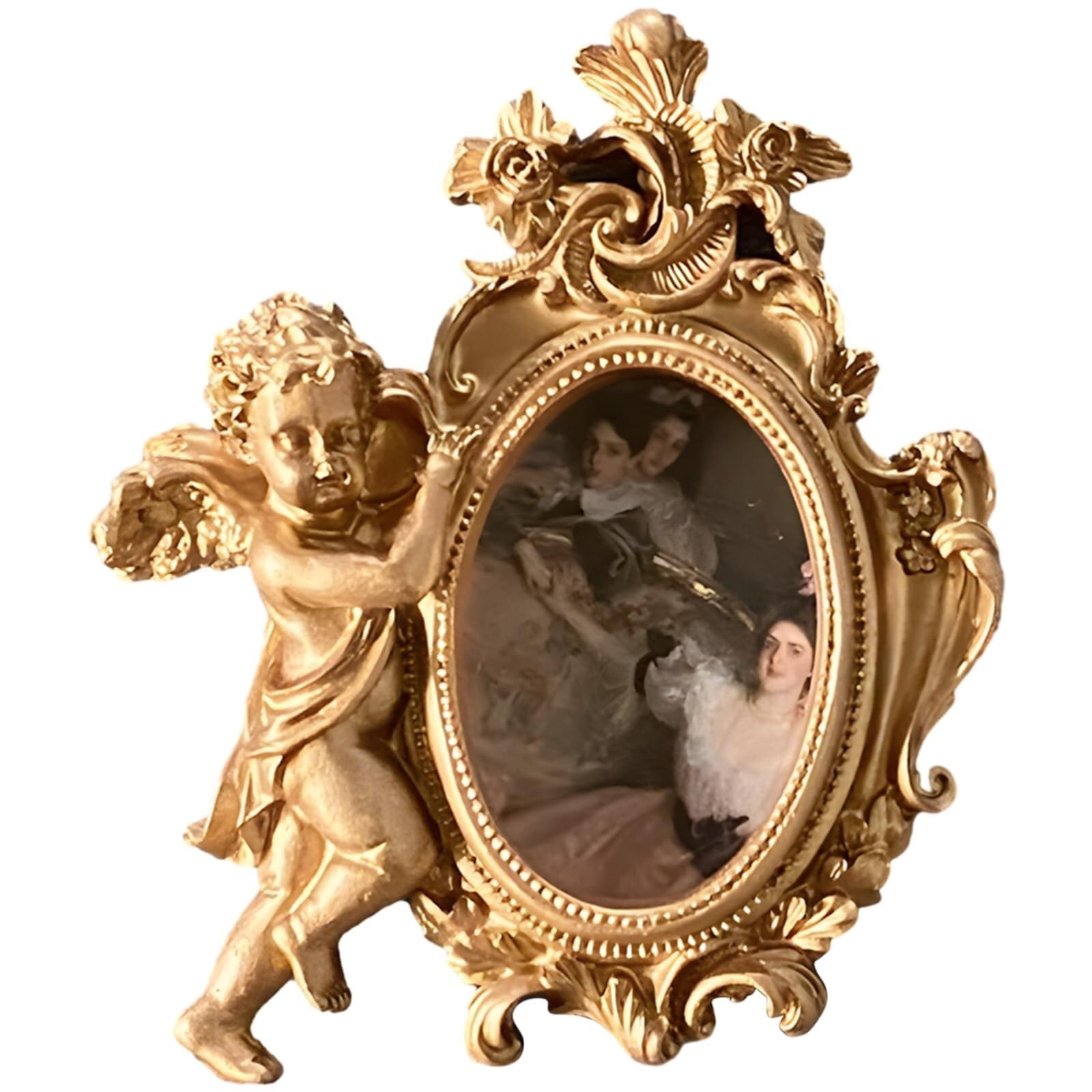 Nostalgic Golden Angel French-American Style Oval Resin Photo Frame Can Stand Or Hang for home decor