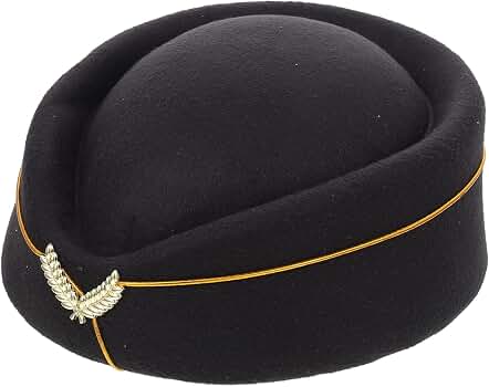 Boina De Azafata De Fieltro Para Mujer – Gorro De Piloto Con Insignia, Accesorio Para Disfraz De Halloween, Cosplay Y Fiestas De Aviación