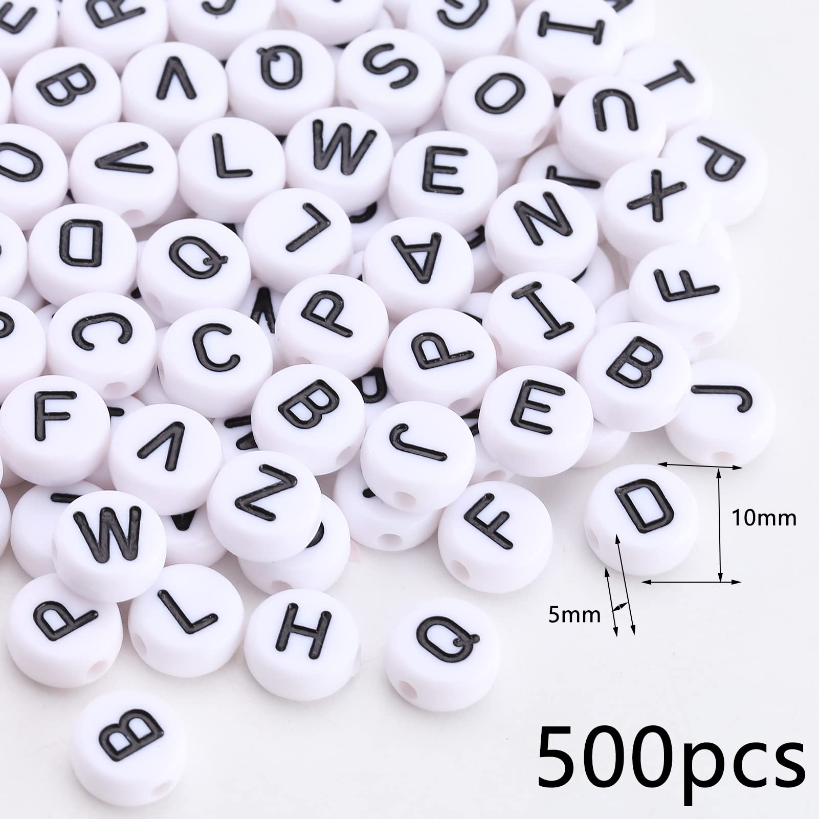HERZWILD 500pcs Letters Beads 5×10mm White Round Acrylic Alphabet Black Letters Beads for Jewelry Crafts (Black-White) - Image 2