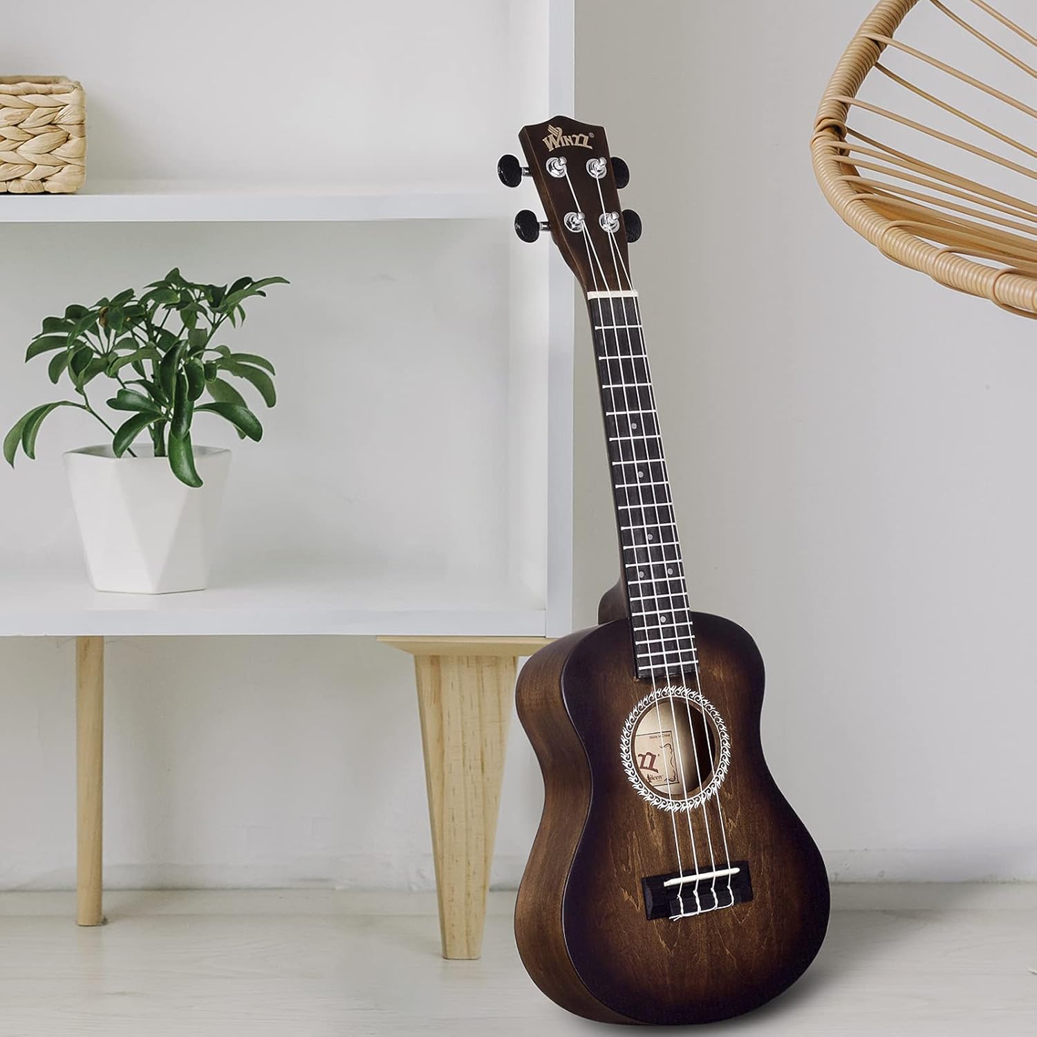 Winzz Ukulele Concert 23 Inches Brown, Ukulele Beginner Kit for Adults and Children, Unique Color Design