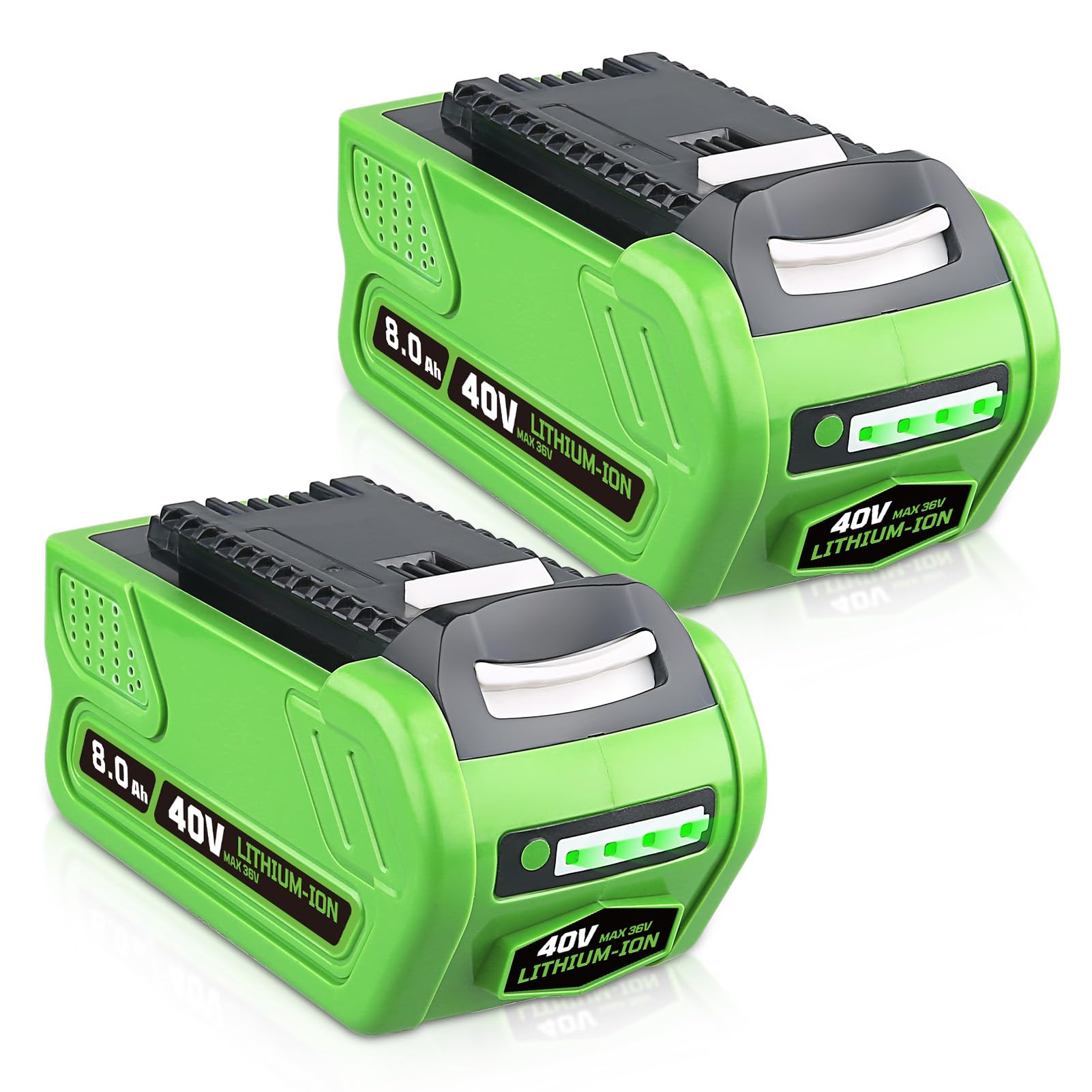 2Pack 8.0Ah 40V Replacement for Greenworks Battery Tools Fits 29462 29472 2901319 25302 24322 BAF724 BAF721 21362 STBA40B210 25223 Lawn Mower Strimmer Hedge Trimmer
