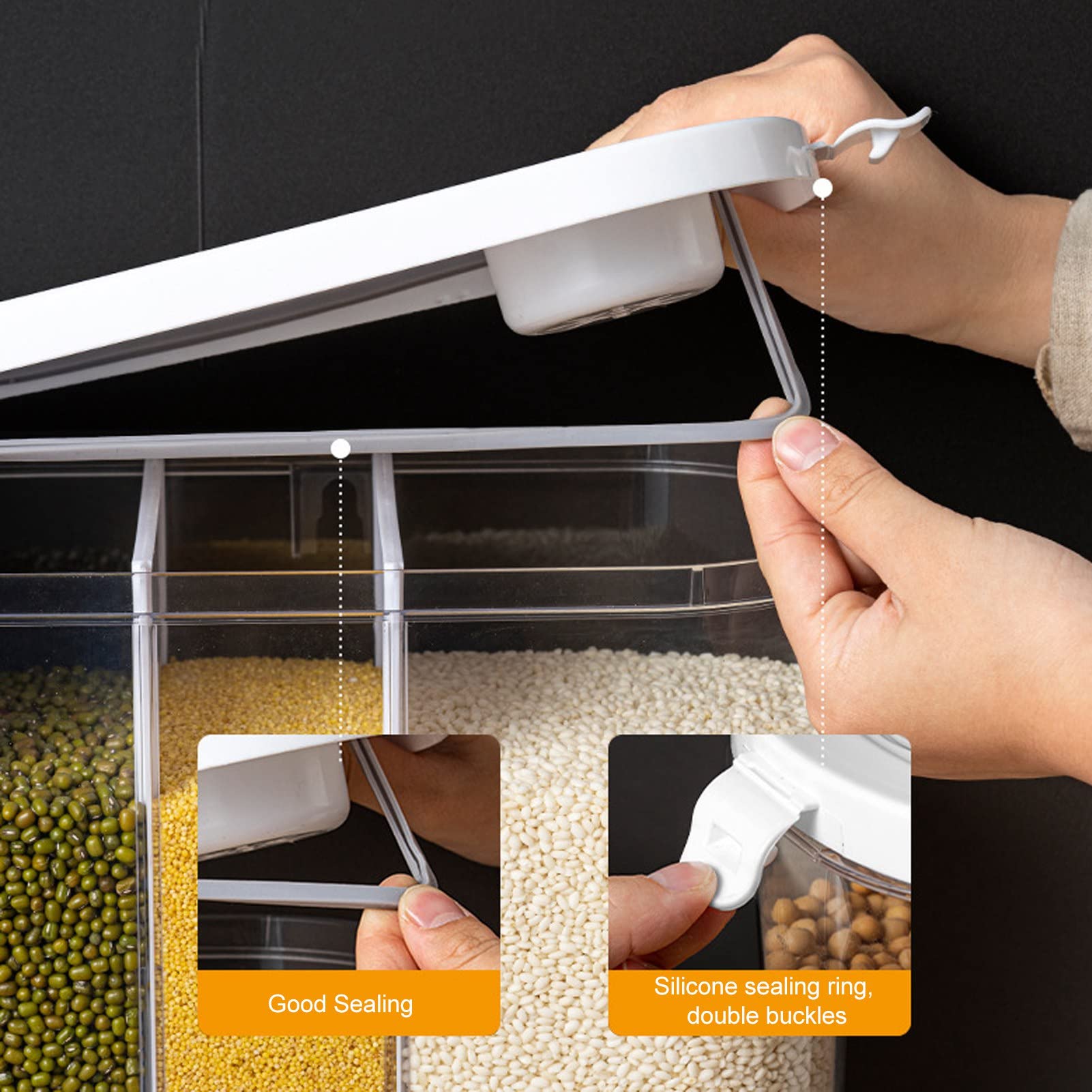 Dispenser Per Cereali, Dispenser Per Alimenti Secchi, Scatola Dispenser a 5 Griglie con Contenitore Separato Per Alimenti Secchi Per Cereali in Tazza Per Cucina