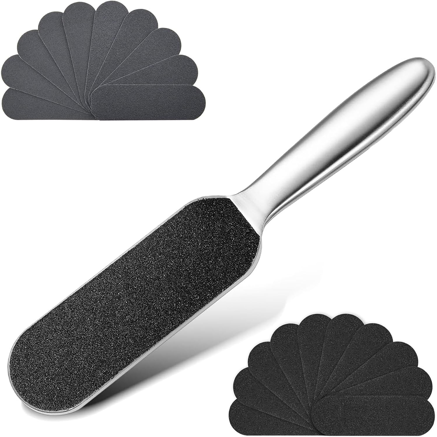 Professional Stainless Steel Foot File with 20pcs Foot File Coarse Fine Grain Pads, Foot Grater, Pedicure Tool Set, Hard Skin Foot Files, Foot Care Tools for Dry and Dead Skin