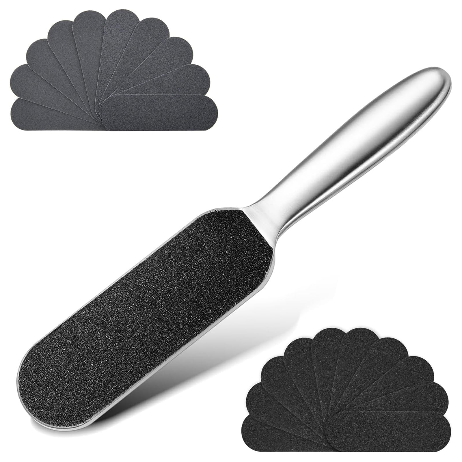 Professional Stainless Steel Foot File with 20pcs Foot File Coarse Fine Grit Pads, Foot Grater, Pedicure Tools Kit
