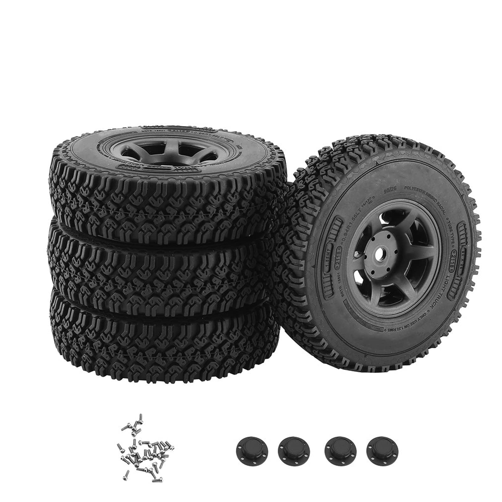 KEEDA 1.55 inch RC Tyres and Plastic Beadlock Wheel Rim for 1/10 RC Crawler Car D90 Pajero TF2 Tamiya CC01 CC02 LC70 LC80 Parts (90mm Black) - Image 3