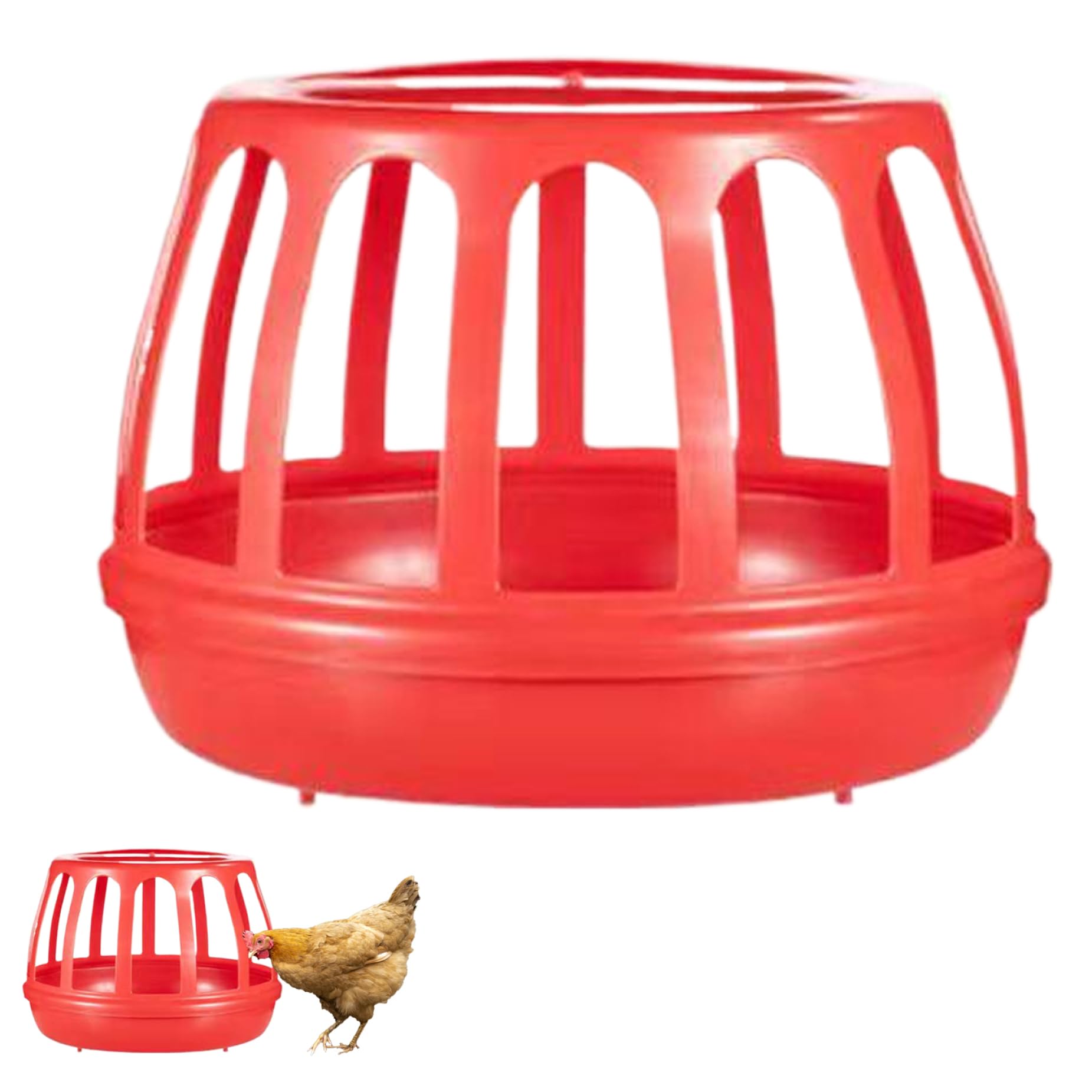Hühnerfutterspender, 27, 9 x 21, 1 cm, Kunststoff-Hühnerfutterspender mit 13 Futteröffnungen, Abnehmbarer Taubenfutterspender für Hahn, Wildvögel, Tauben, Geflügel, Wasserbecher