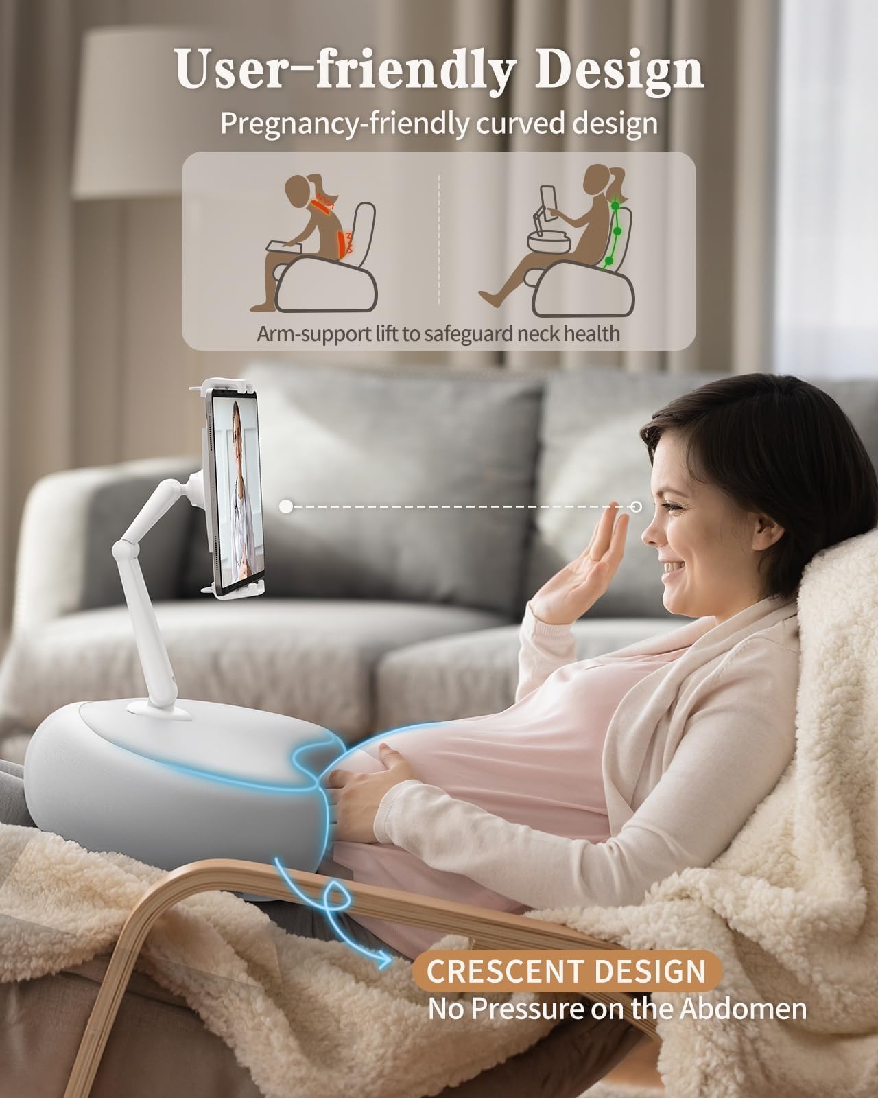 SAIJI Tablet Kissen Halter, 360° Verstellbarer ipad Halterung Bett mit flexiblem doppelachsigem Arm, Tablet Halterung für iPad, iPhone, Kindle, tragbaren Monitor und alle Geräte von 4,7"-15,6"