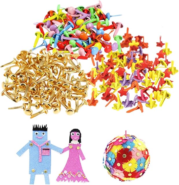 300 Pcs Split Pins, Paper Fasteners Butterfly Pins Assorted Types Metal Brads Multicolor Round Flower Drawing Pins for Paper Craft Scrapbooking DIY Craft Decoration