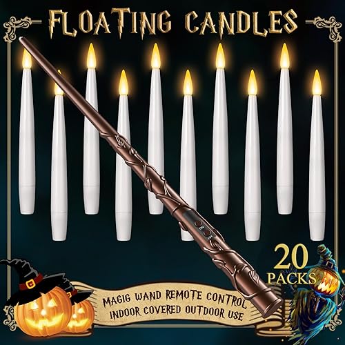 Miniatura 1 de Velas flotantes con varita, 20 unidades, decoraciones de Halloween, velas mágicas colgantes con cuerda parpadeante, luz cálida, velas LED sin llama