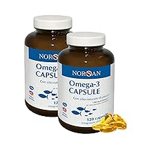 NORSAN Olio di pesce Omega 3 Capsule 2×120 pz I 1.500 mg Fish Oil Omega 3 Ifos Senza ritorno di gusto I Omega tre capsule facili da deglutire I Integratore omega 3 naturale da pesca sostenibile