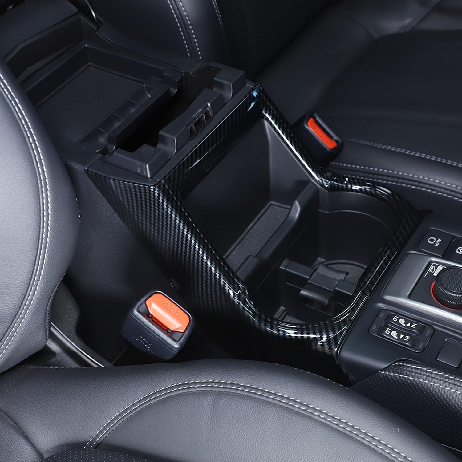 Center Console Cup Holder Trim Frame Compatible with Subaru Forester 2019-2024,Carbon Fiber Style Front Seat Water Cup Holder Frame Cover Sticker Interior Accessories 1PCS