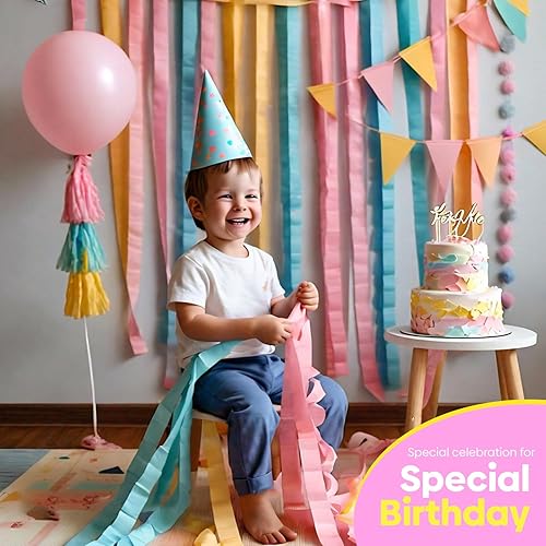 Vista 170 de 8 rollos de serpentinas moradas, paquete de 656 pies de papel crepé morado con blanco para decoraciones de fiestas, decoraciones de cumpleaños