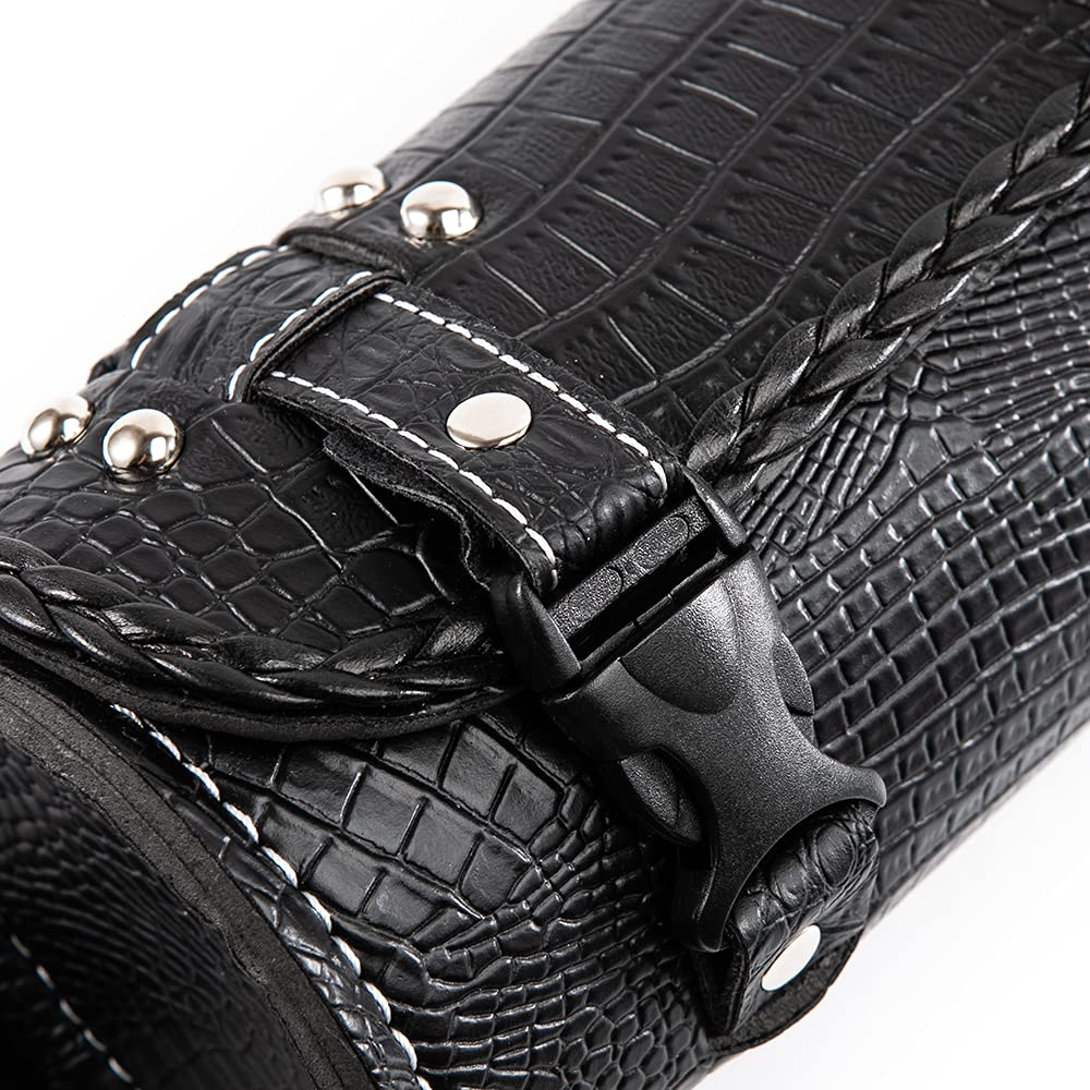 Bolsa de Herramientas para Manillar de Moto Universal con Cierre rápido de Piel sintética de cocodrilo, Bolsa de Herramientas Impermeable con 2 Correas de fijación