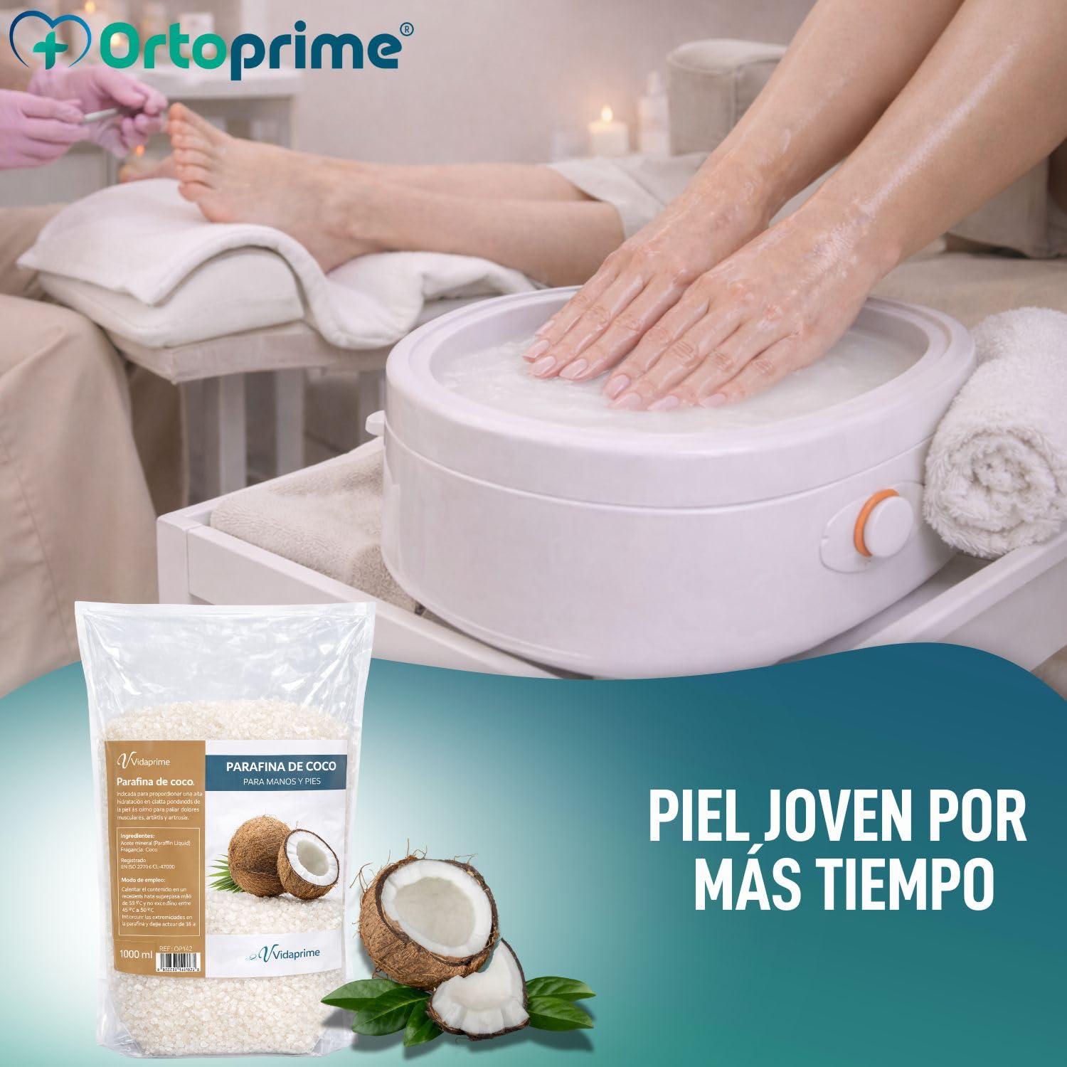 PARAFINA para Manos y Pies REHABILITACIÓN 1000 ml - Masajes de Parafina Esencia de COCO - Baño Parafina PROFESIONAL - Termoterapia Dolor Muscular + Artritis Artrosis Manos y Pies