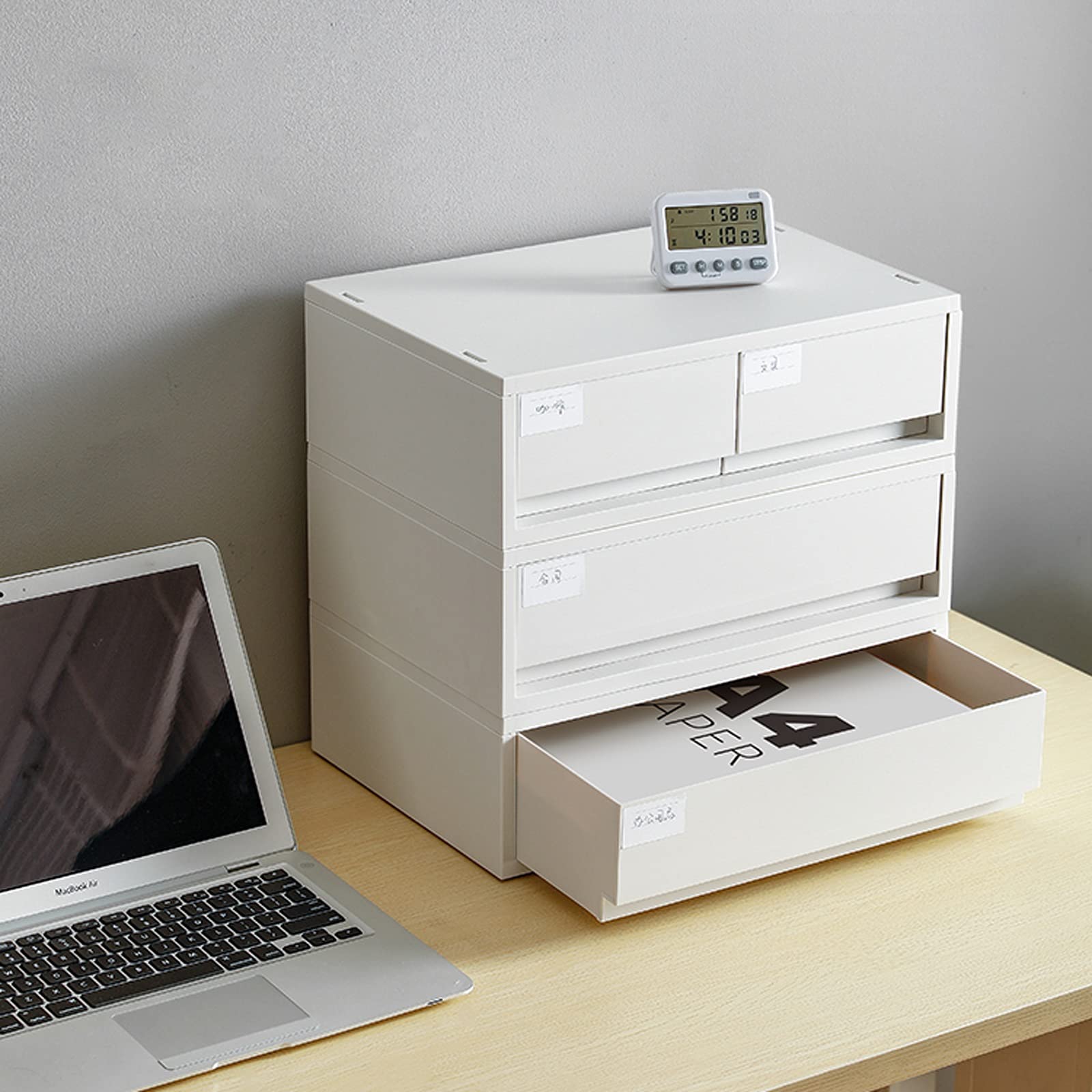 Caja de almacenaje Gris White Office Storage con caja de la organización de almacenamiento de escritorio de cajones para cuadernos, archivos, lápices y suministros de oficina en casa Caja de almacenam