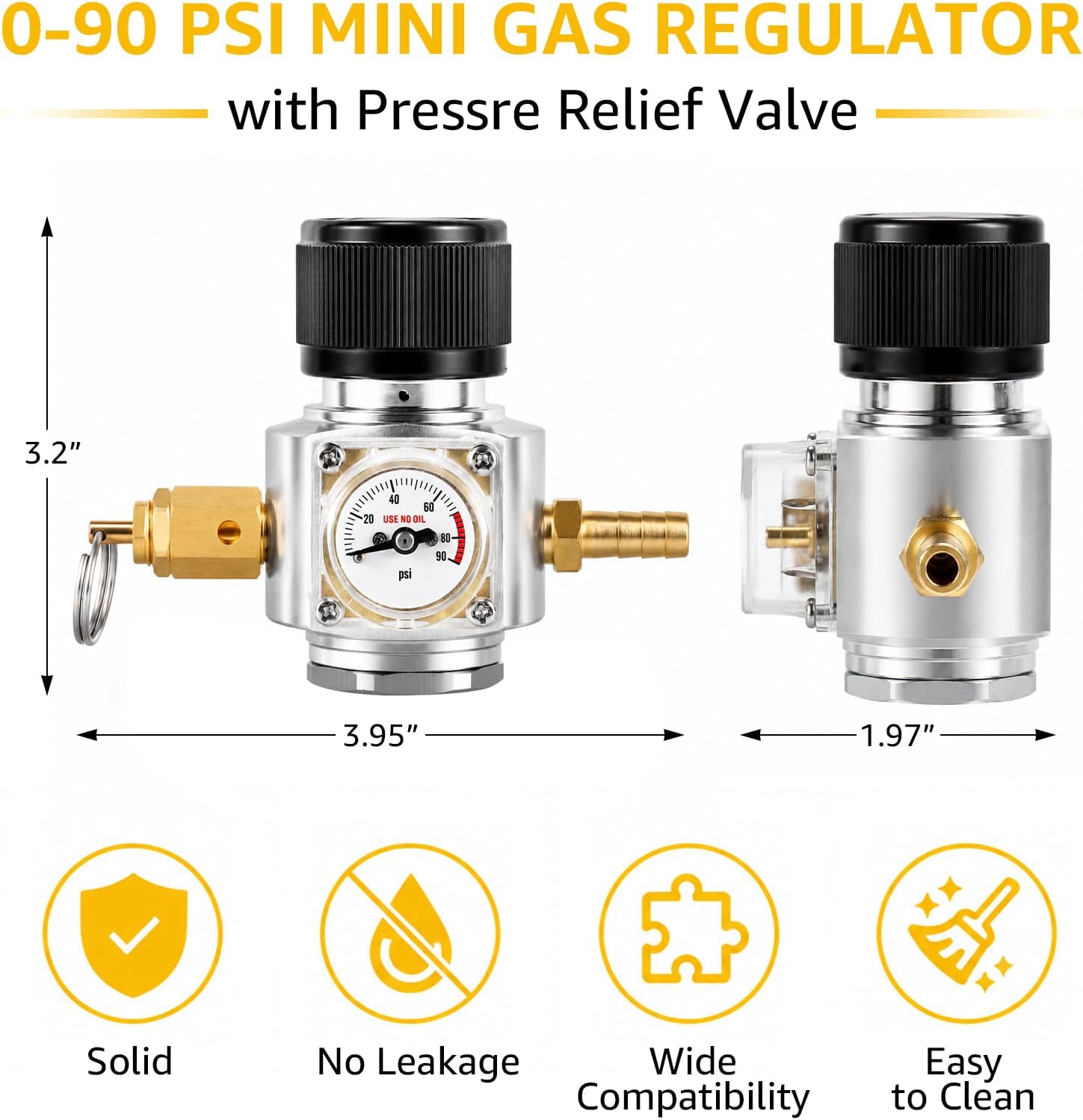 Mini Co2 Regulator 90 PSI Soda Keg Regulator TR21-4 Thread for Co2 Cylinder