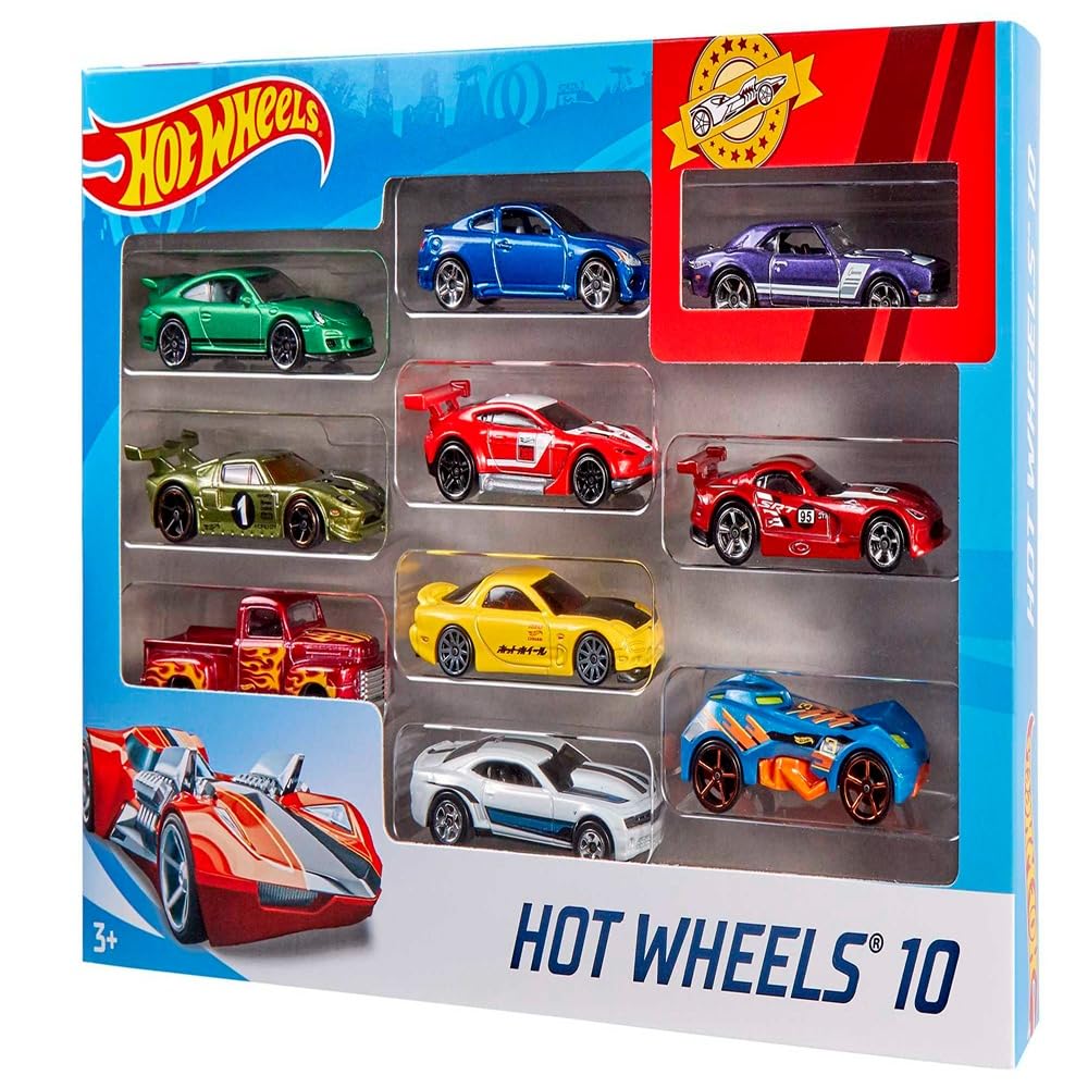 Hot Wheels Pack de 10 Vehiculos, Coches de Juguete (Modelos Surtidos, selección aleatoria), 54886