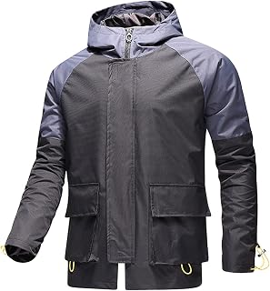 sueyeuwdi Mens Outdoor Waterproof Jackets, Lightweight Jackets Full Zip With Hood Softshell Windproof Jackets Trench Coats With Pockets Causal Style Overcoats Spring And Autum Street Outerwear Coats