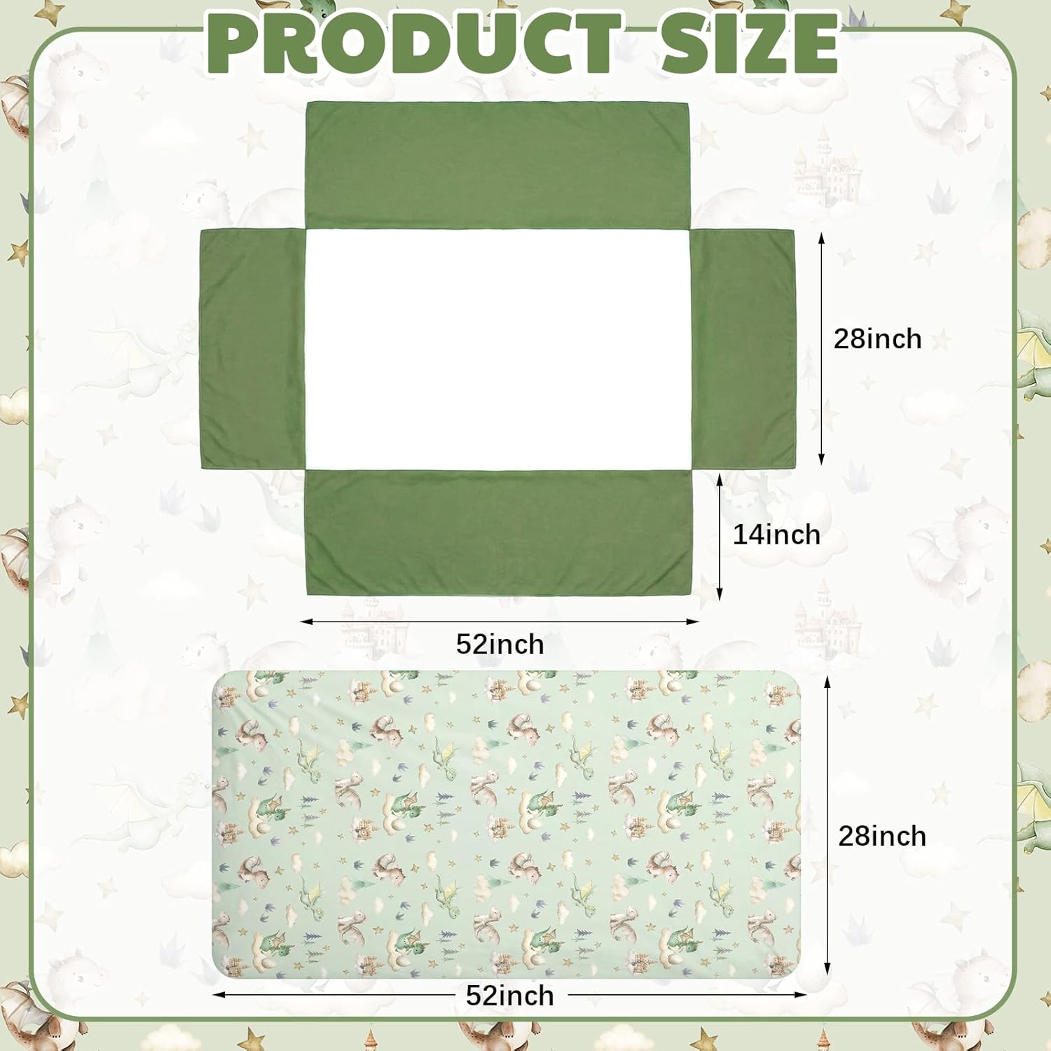 Peryiter 3 Pcs Watercolor Dragon Crib Sheet Set Baby Crib Bedding Set Includes 52"x28" Fitted Sheet, Quilt, Bed Skirt for Newborn Boy Girl Cute Nursery Newborn Sheets Decor